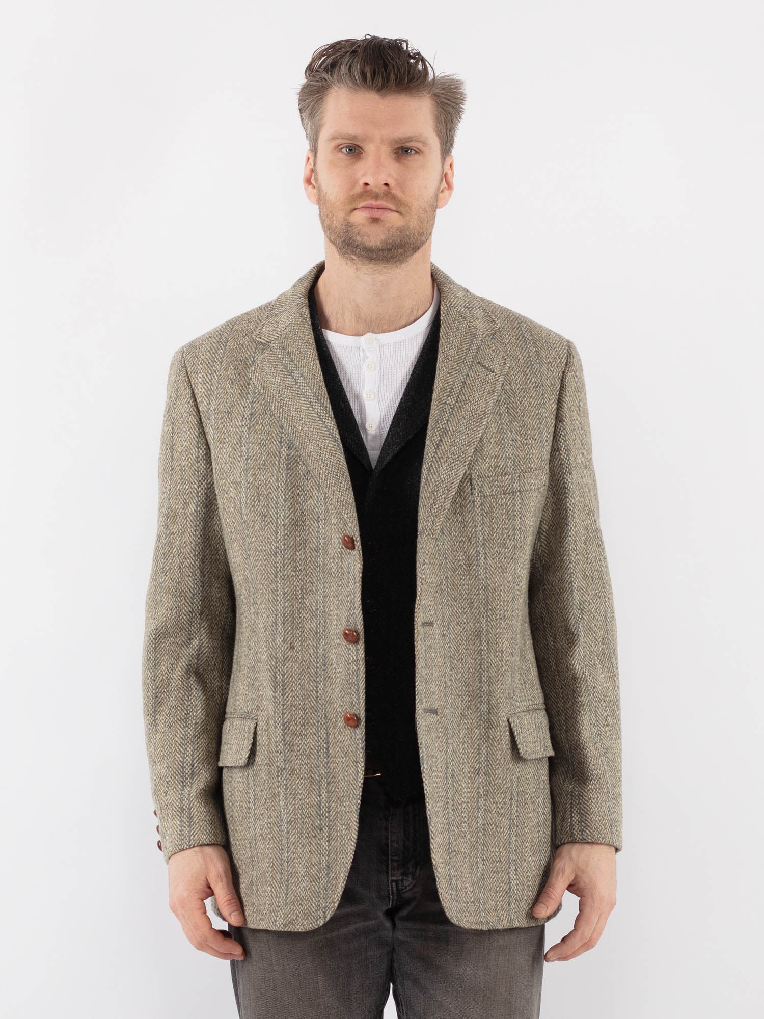 Vintage 70's Men Harris Tweed Jacket in Beige by Northern Grip