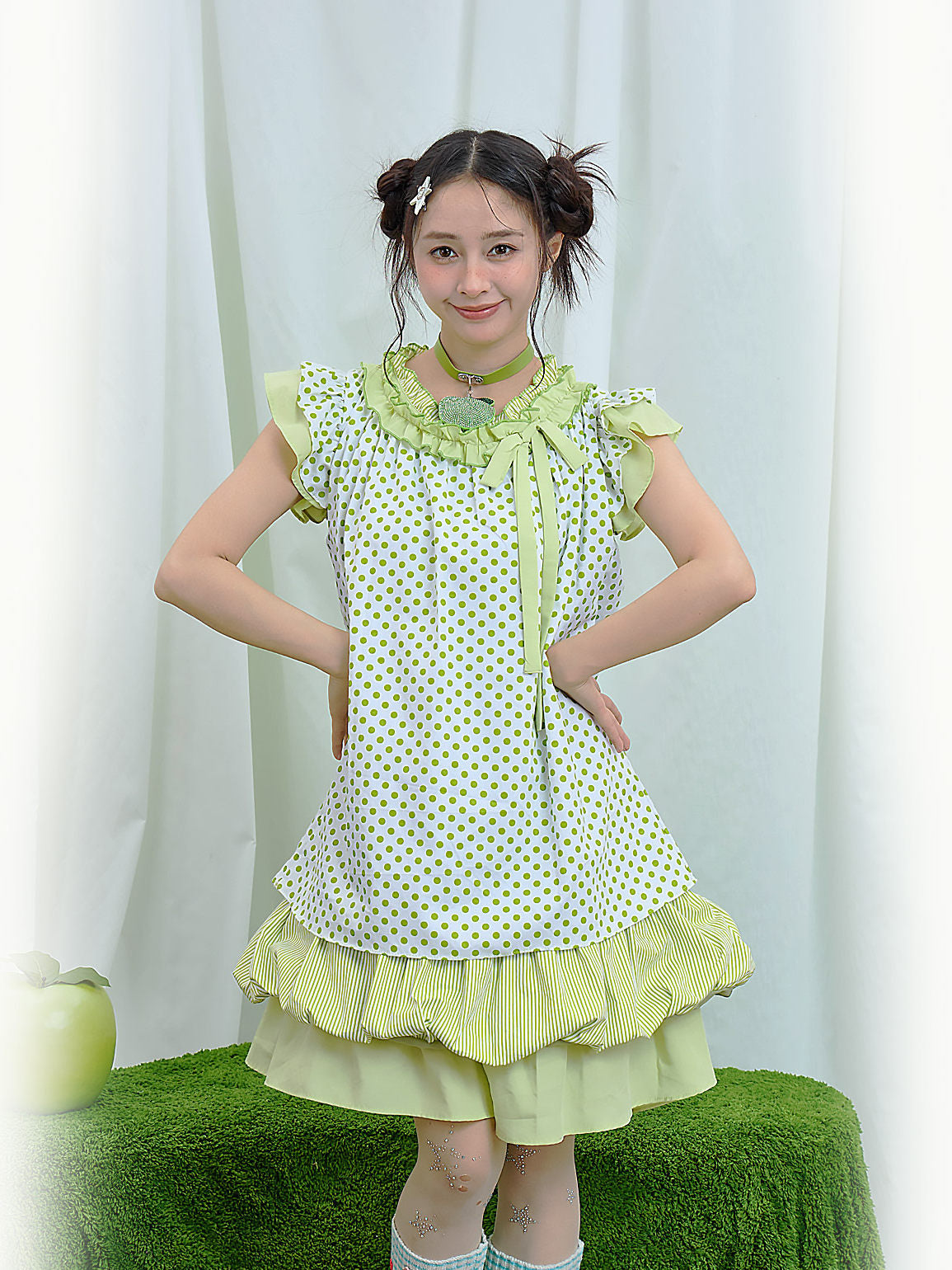 Green Polka Tiered Dress - Moon Meadow by Land Decora