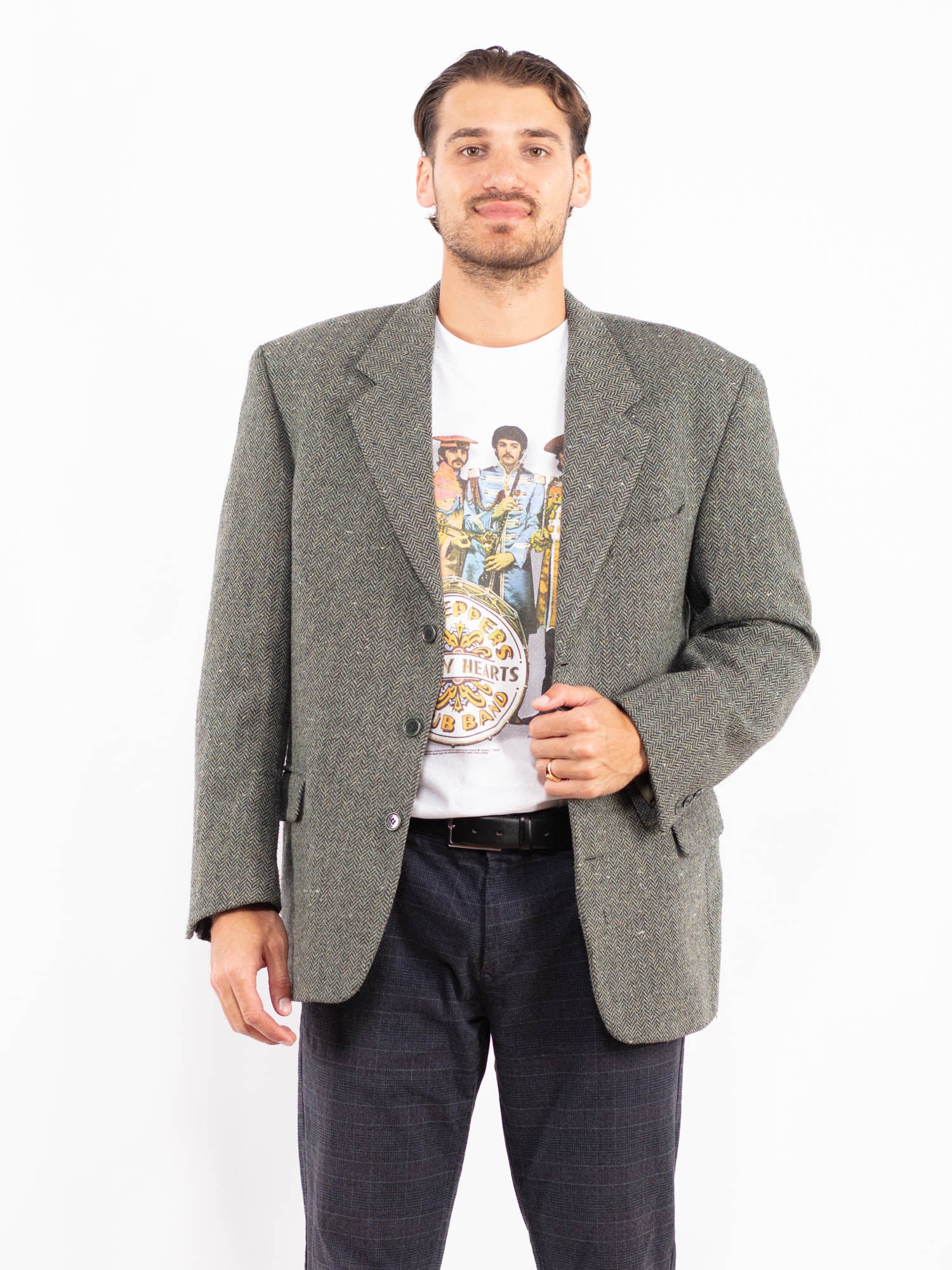 Vintage 70's Men Tweed Wool Jacket in Green by Northern Grip