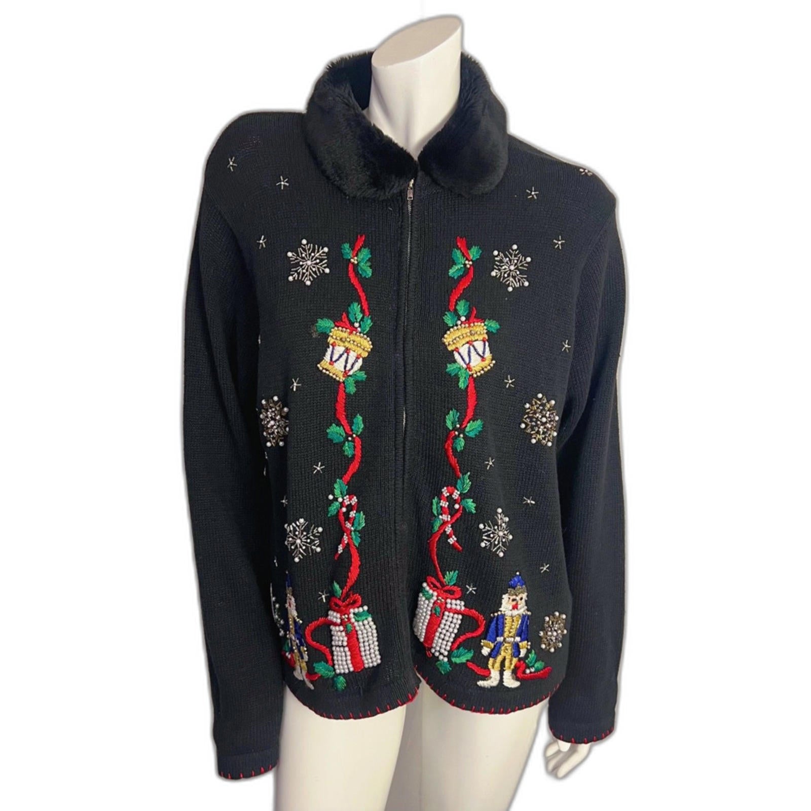 Vintage Christmas Sweater Beaded Embroidered Nutcracker Ugly Sweater S by Hot Girl Secondhand