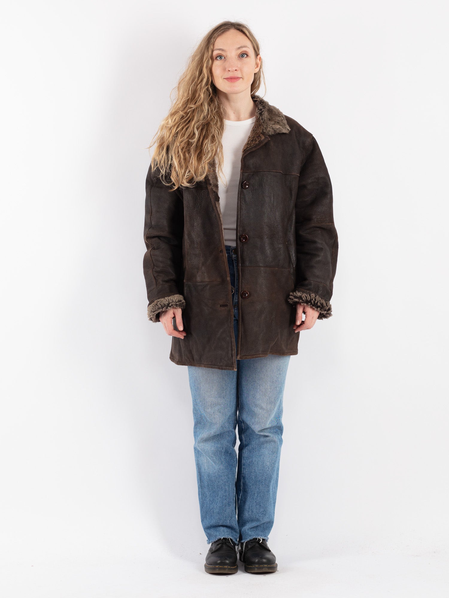 Vintage 90's Women Sheepskin Shearling Coat in Brown by Northern Grip
