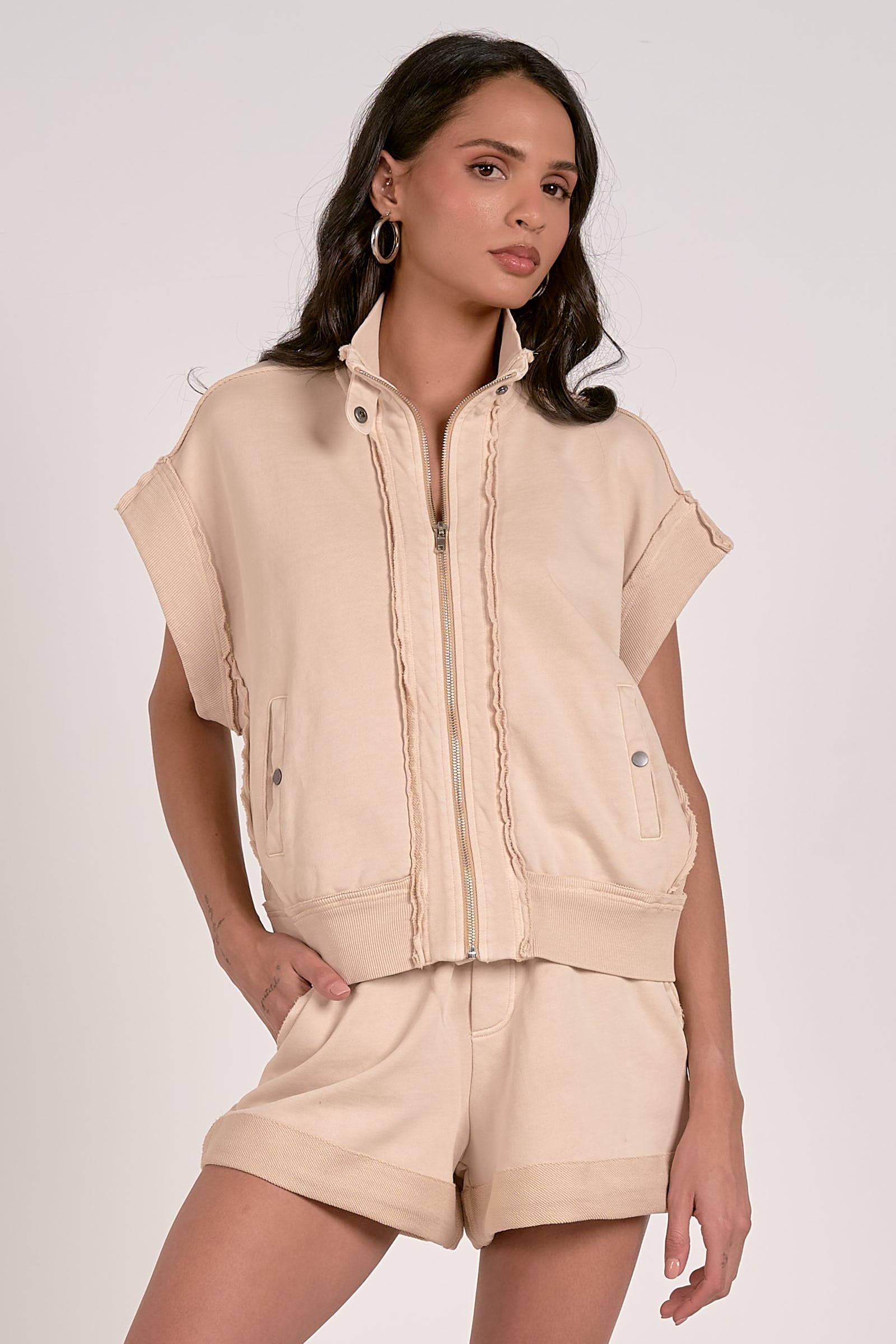 Ainsley Zip-up Sweatshirt in Beige by Sierra Deene