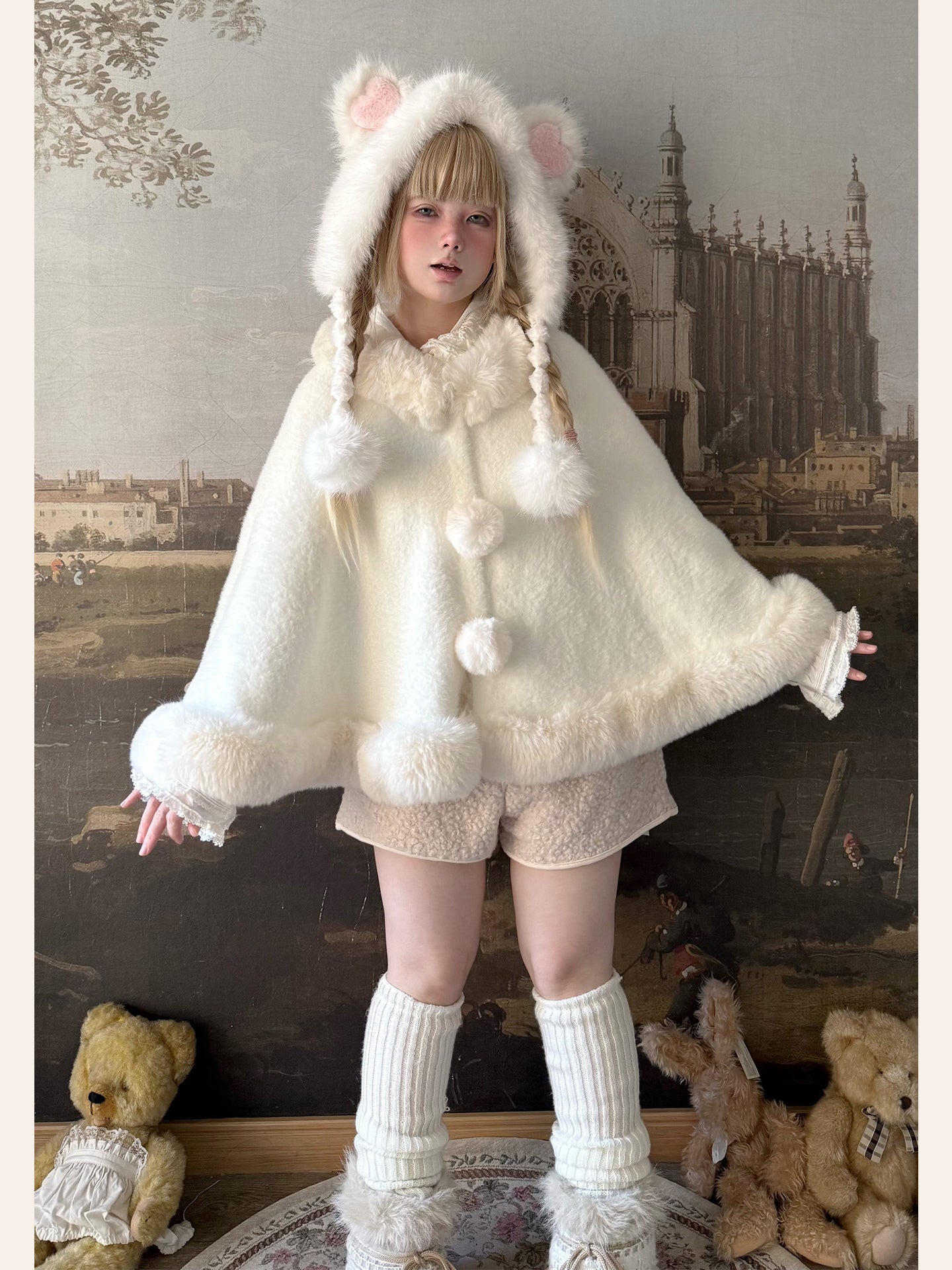 Kawaii Bunny Ear Plush Capelet - Labeau by Land Decora