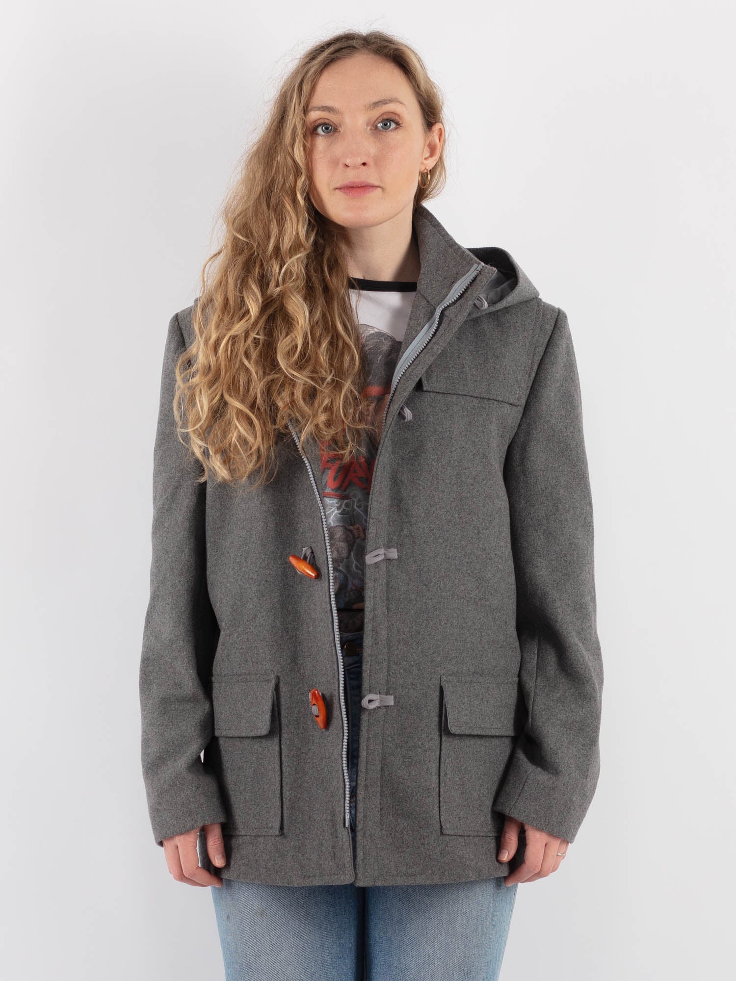 Vintage 90's Women Wool Duffle Coat in Gray by Northern Grip
