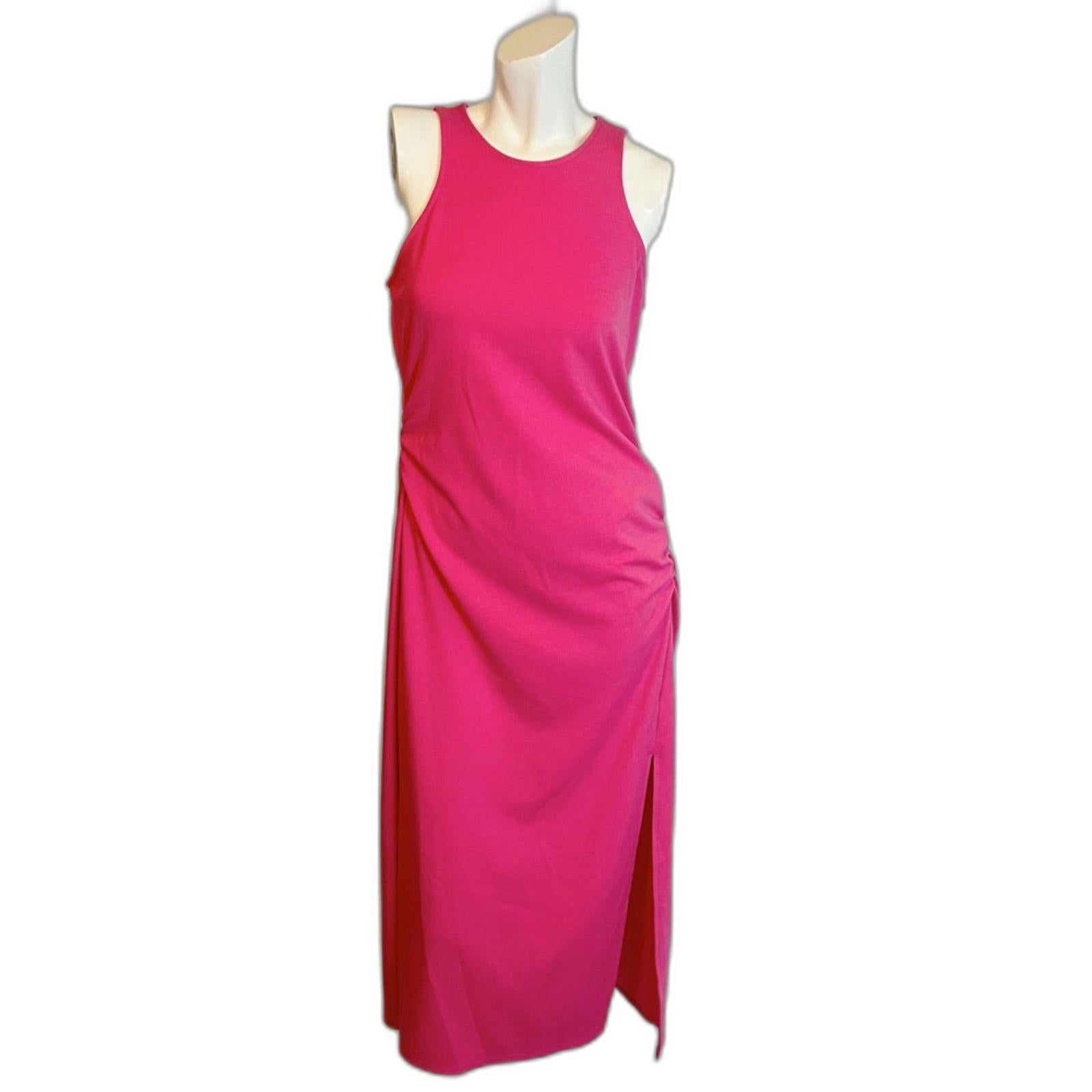 A New Day Hot Pink Midi Dress Sleeveless Ruched Barbiecore Women's Siz by Hot Girl Secondhand