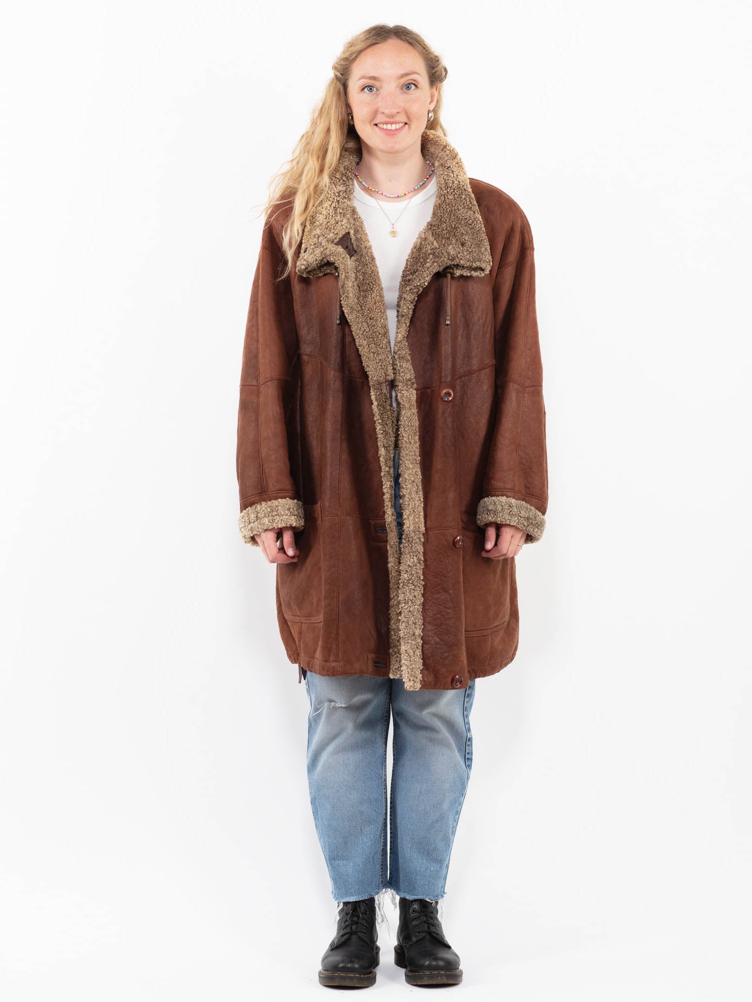 Vintage 90's Women Sheepskin Coat in Brown by Northern Grip