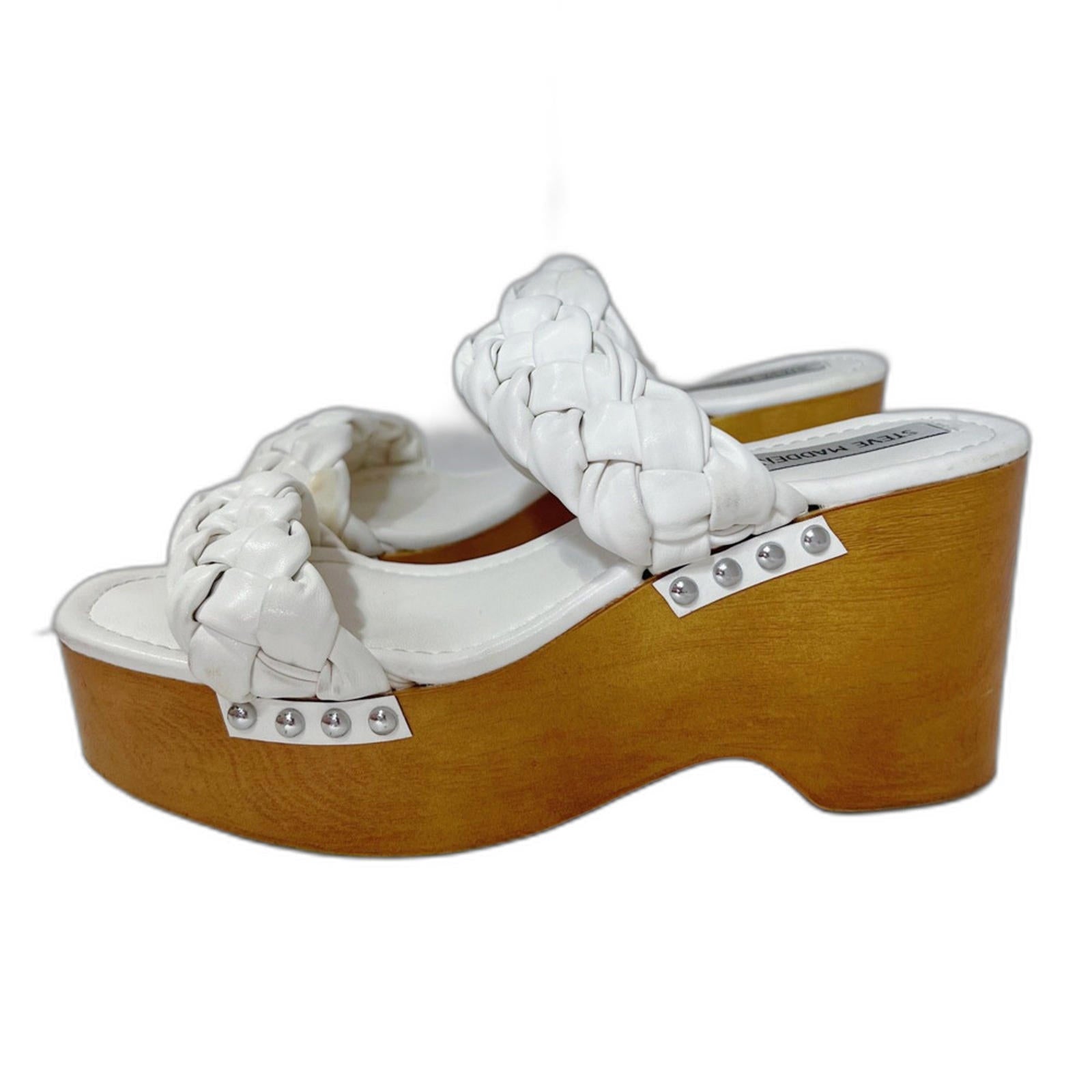 Steve Madden Fauna White Leather Braided Wedges Platform Sandals Size by Hot Girl Secondhand