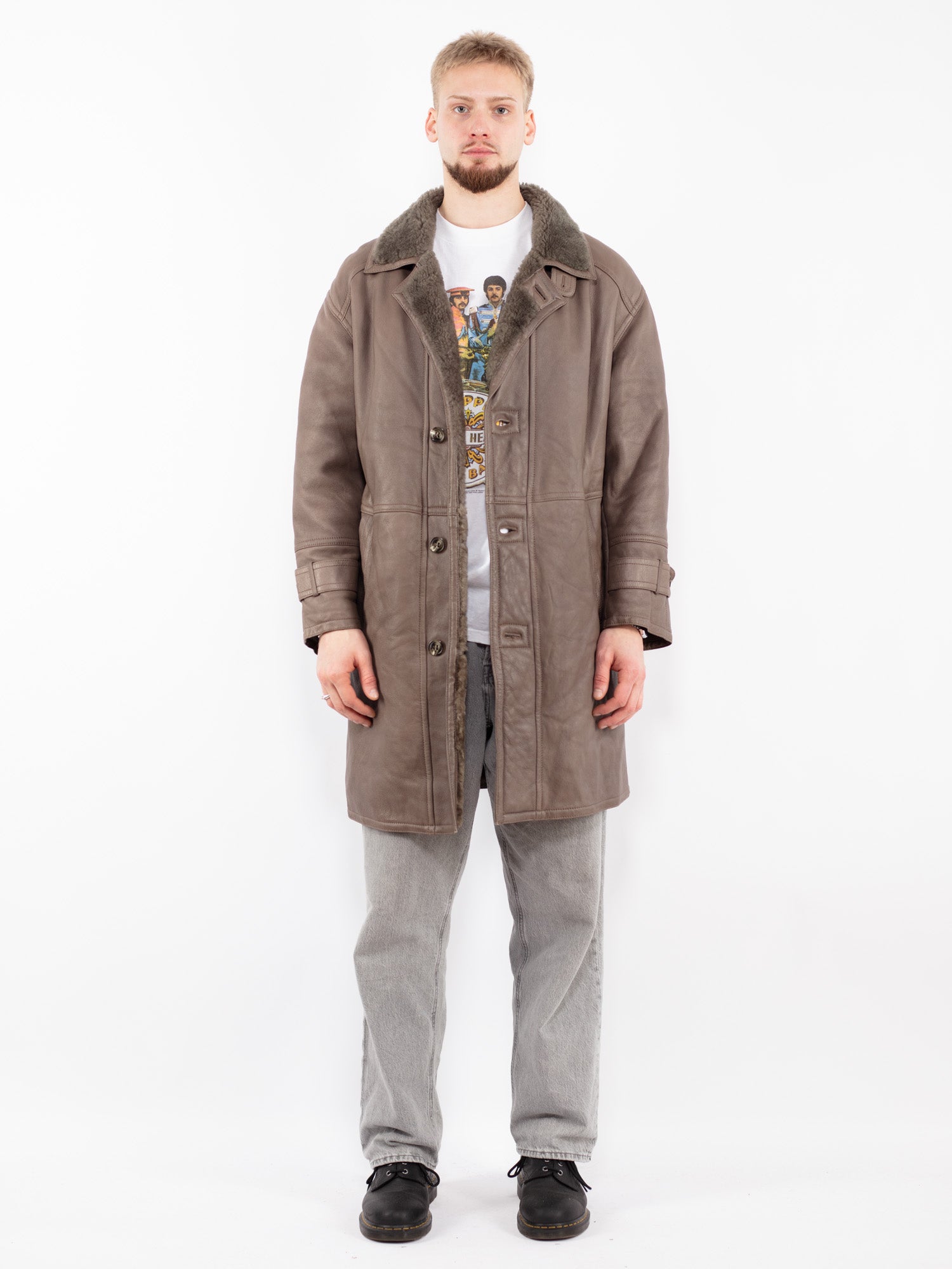 Vintage 70's Men Sheepskin Leather Coat in Brown by Northern Grip