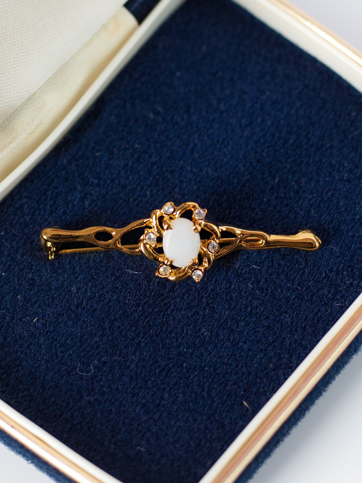 Vintage 90's Opal and Rhinestone Bar Pin by Northern Grip