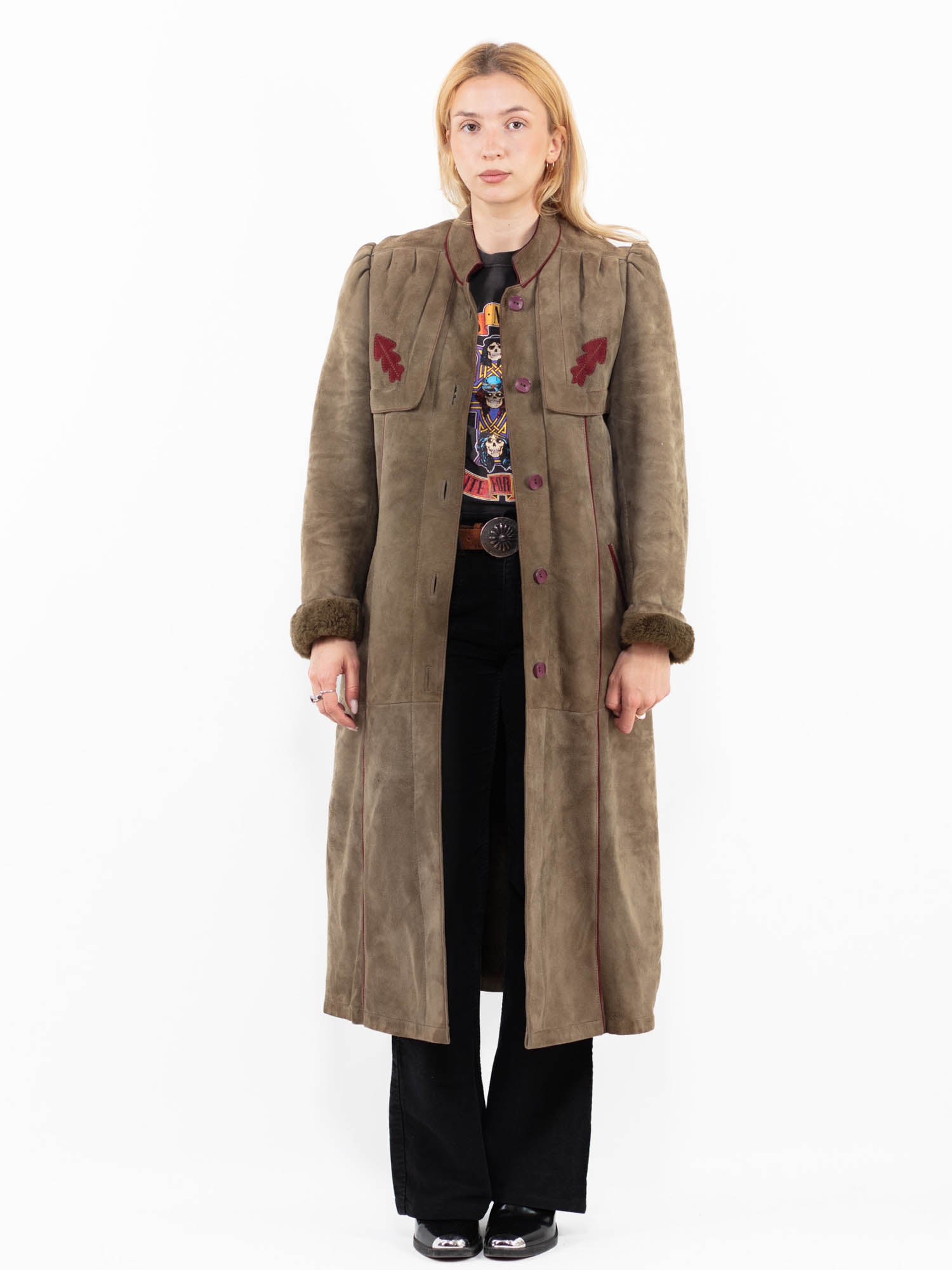 Vintage 80's Women Sheepskin Coat in Khaki Green by Northern Grip