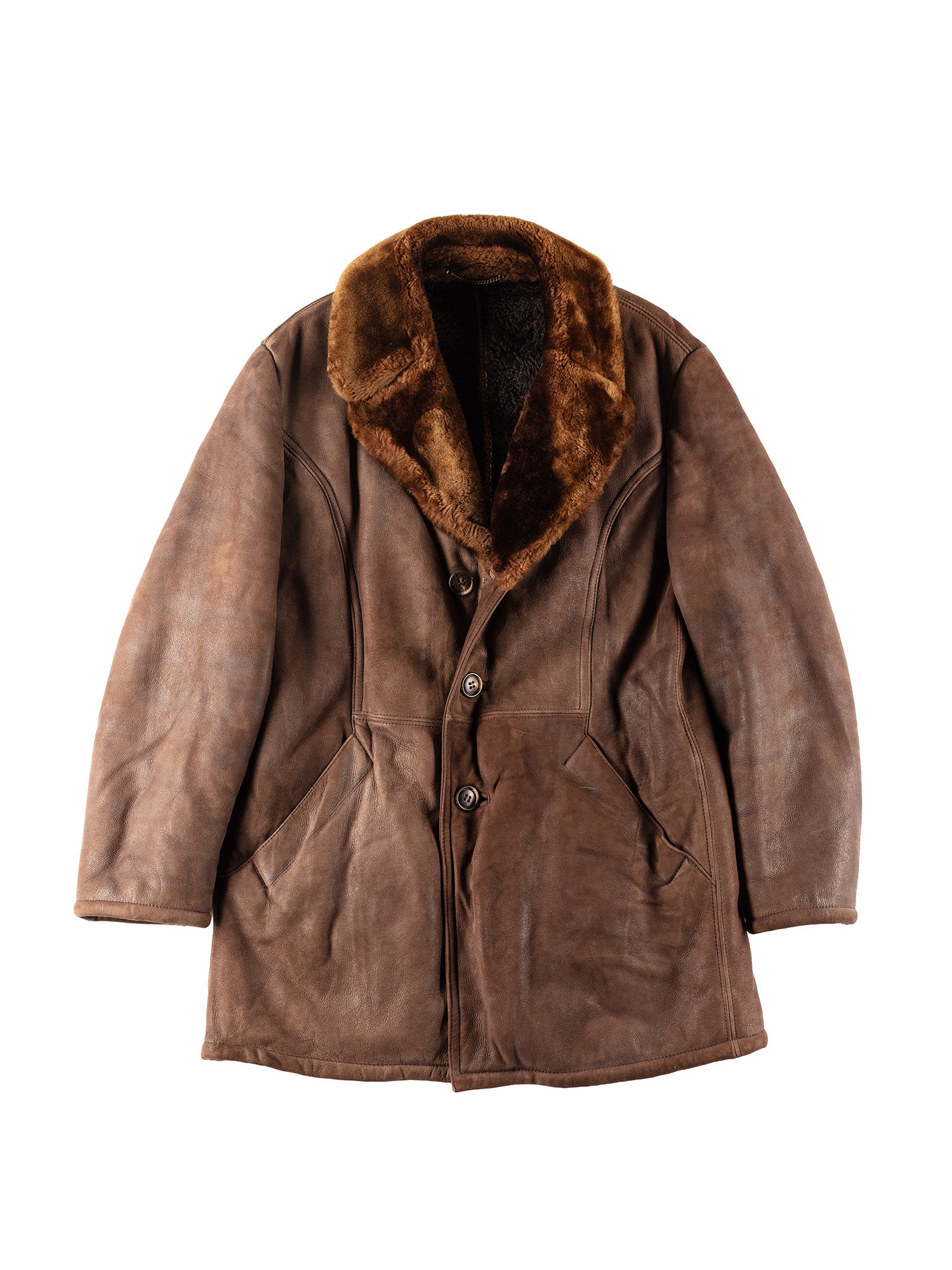 Vintage 80's Men Sheepskin Coat in Brown by Northern Grip