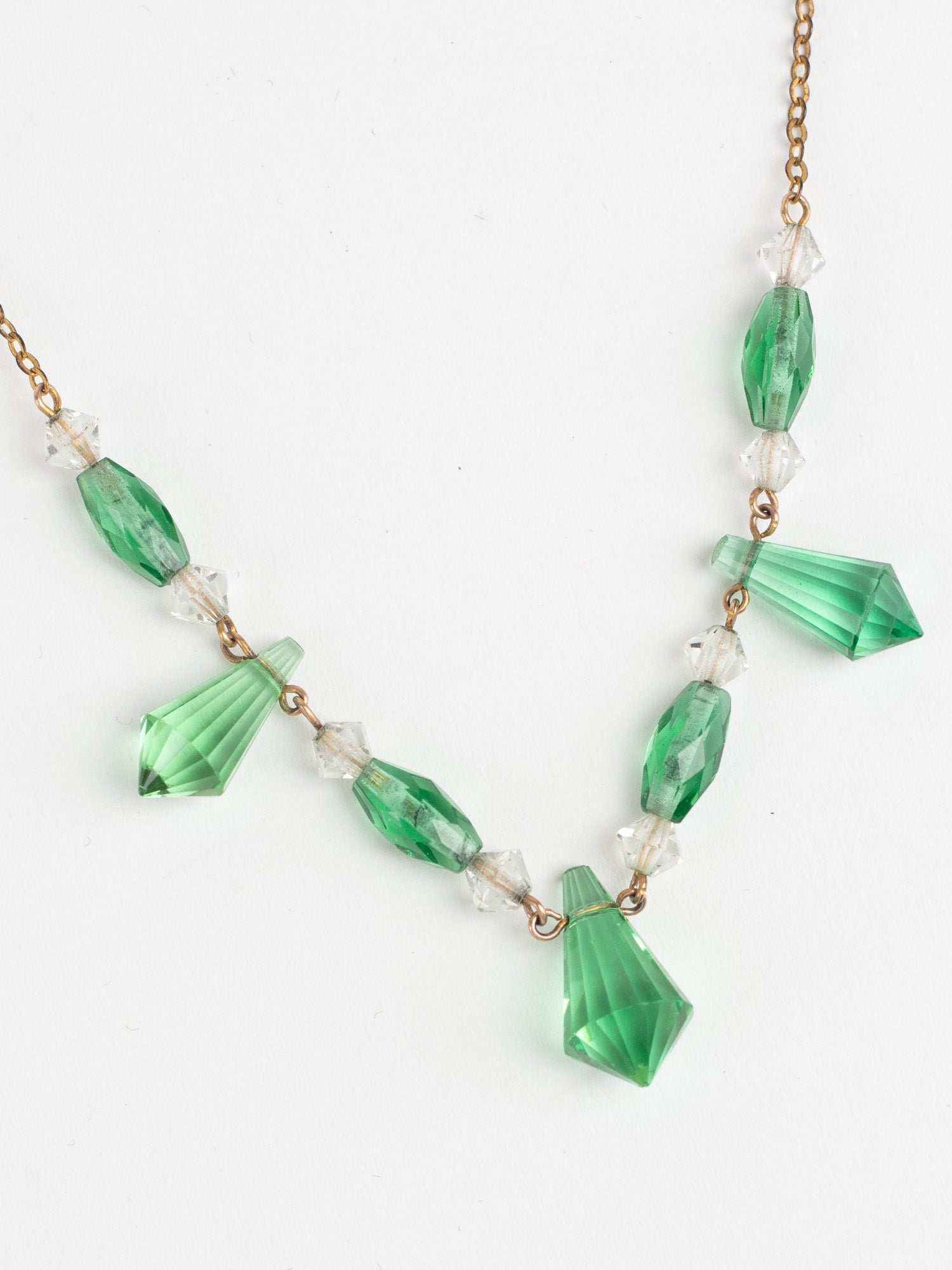 Vintage Art Deco Green Glass Bead Necklace by Northern Grip