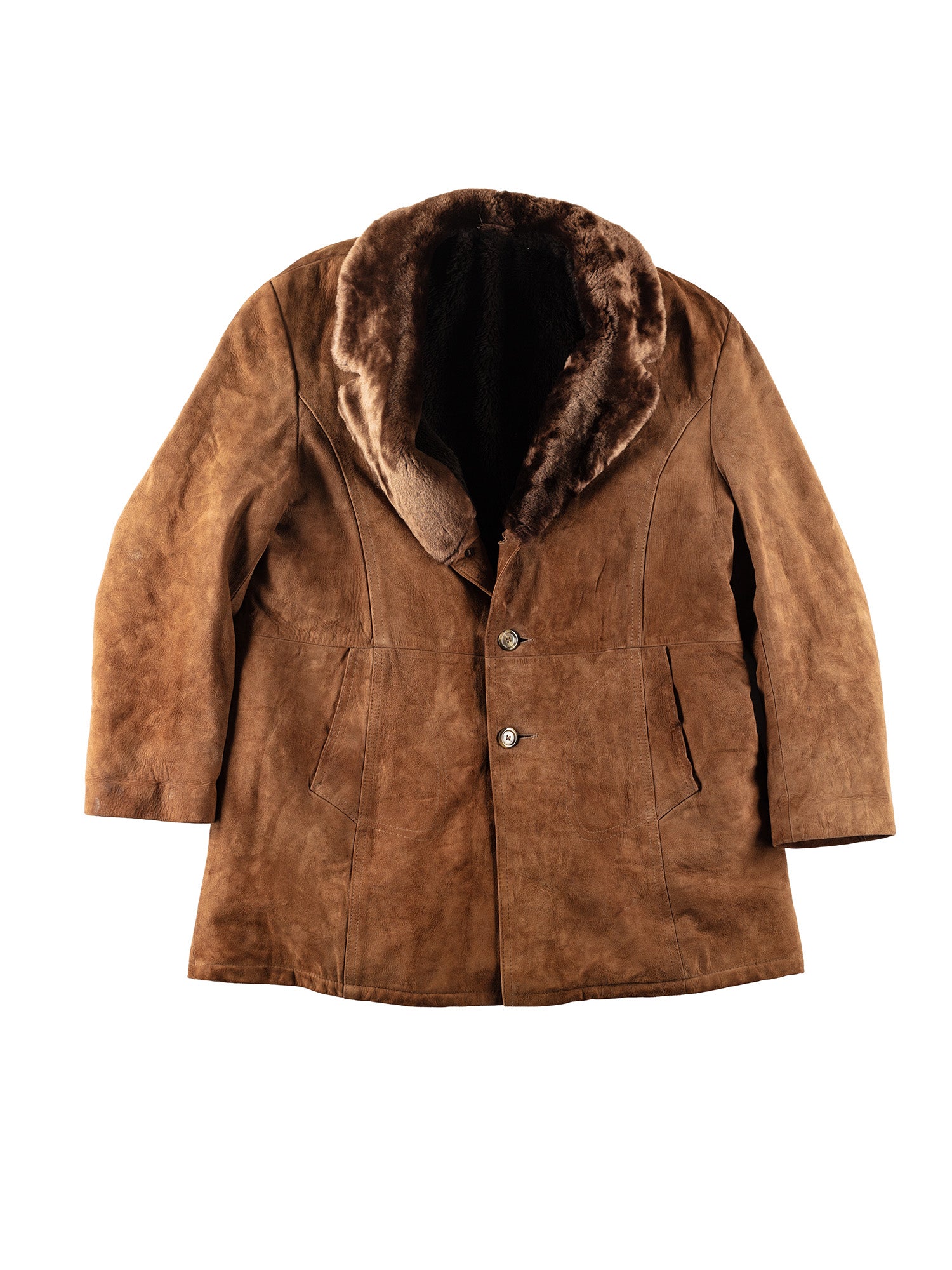Vintage 90's Men Faux Sheepskin Coat in Brown by Northern Grip
