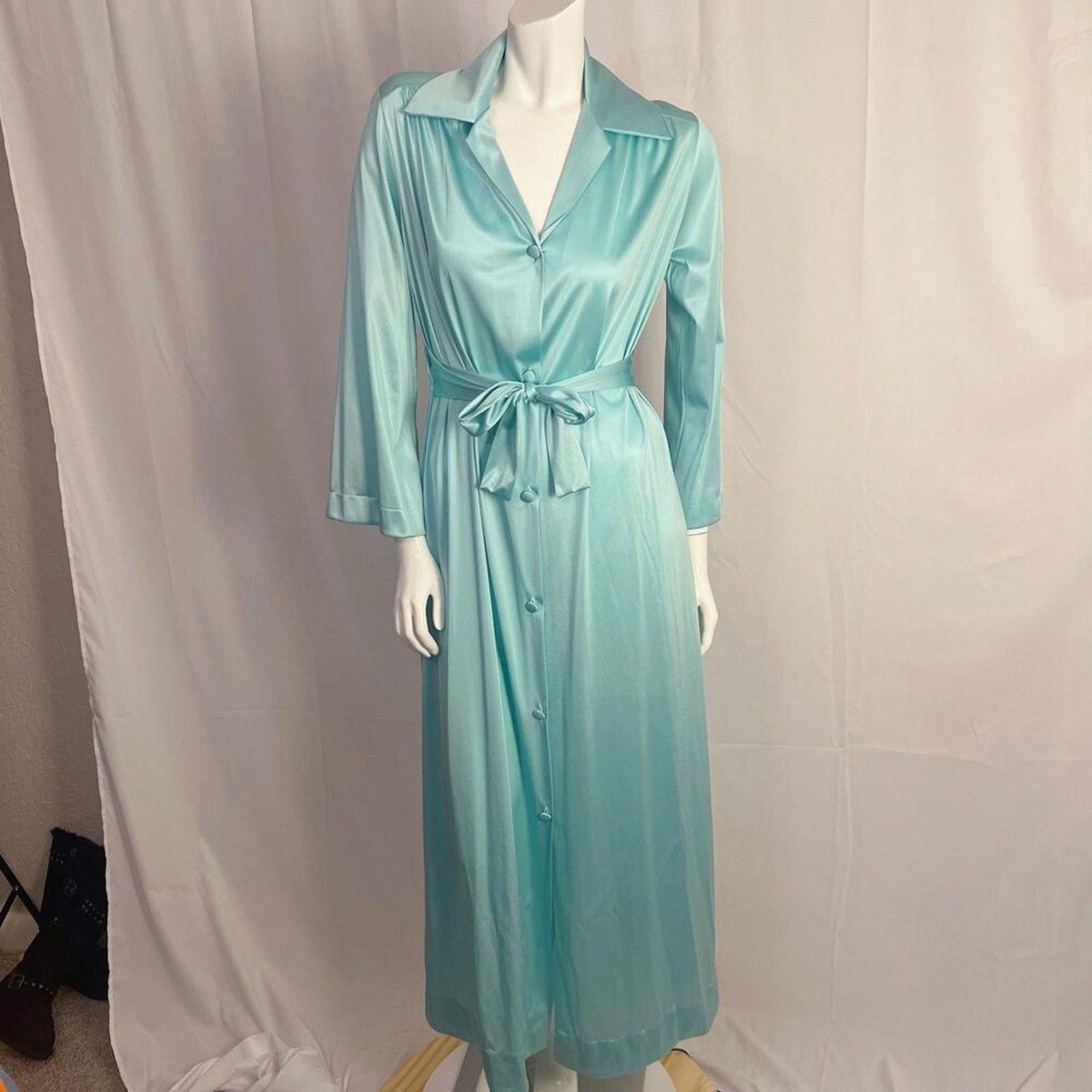 Vintage 1970sVanity Fair Turquoise Nylon Dress Button Up Women's Size by Hot Girl Secondhand