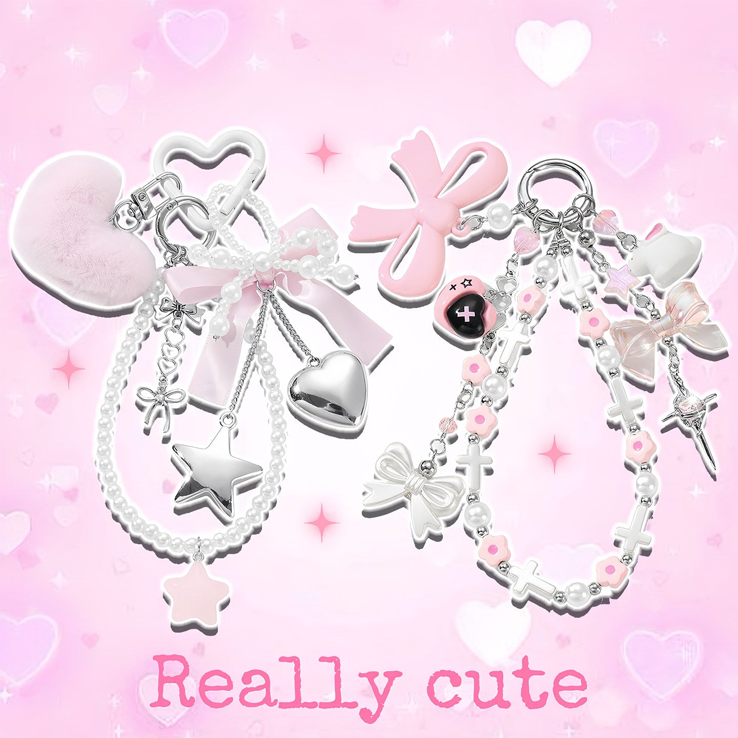 Pink Bunny Heart Phone Charm Y2K Cute Bag Accessory by Land Decora