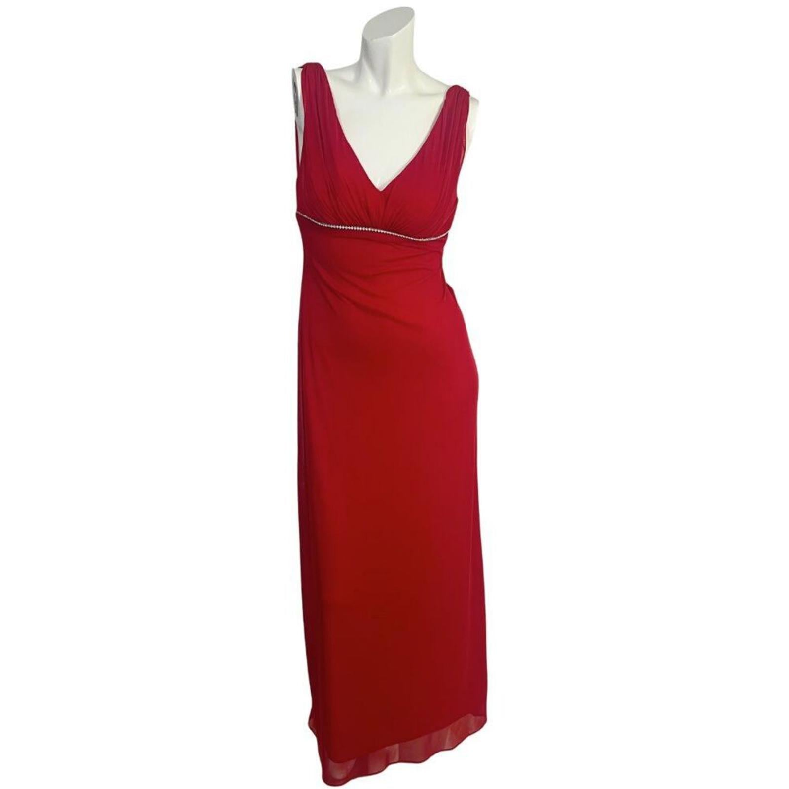 90s Vintage Betsy & Adam by Linda Bernell Red Evening Gown Plunging Ne by Hot Girl Secondhand