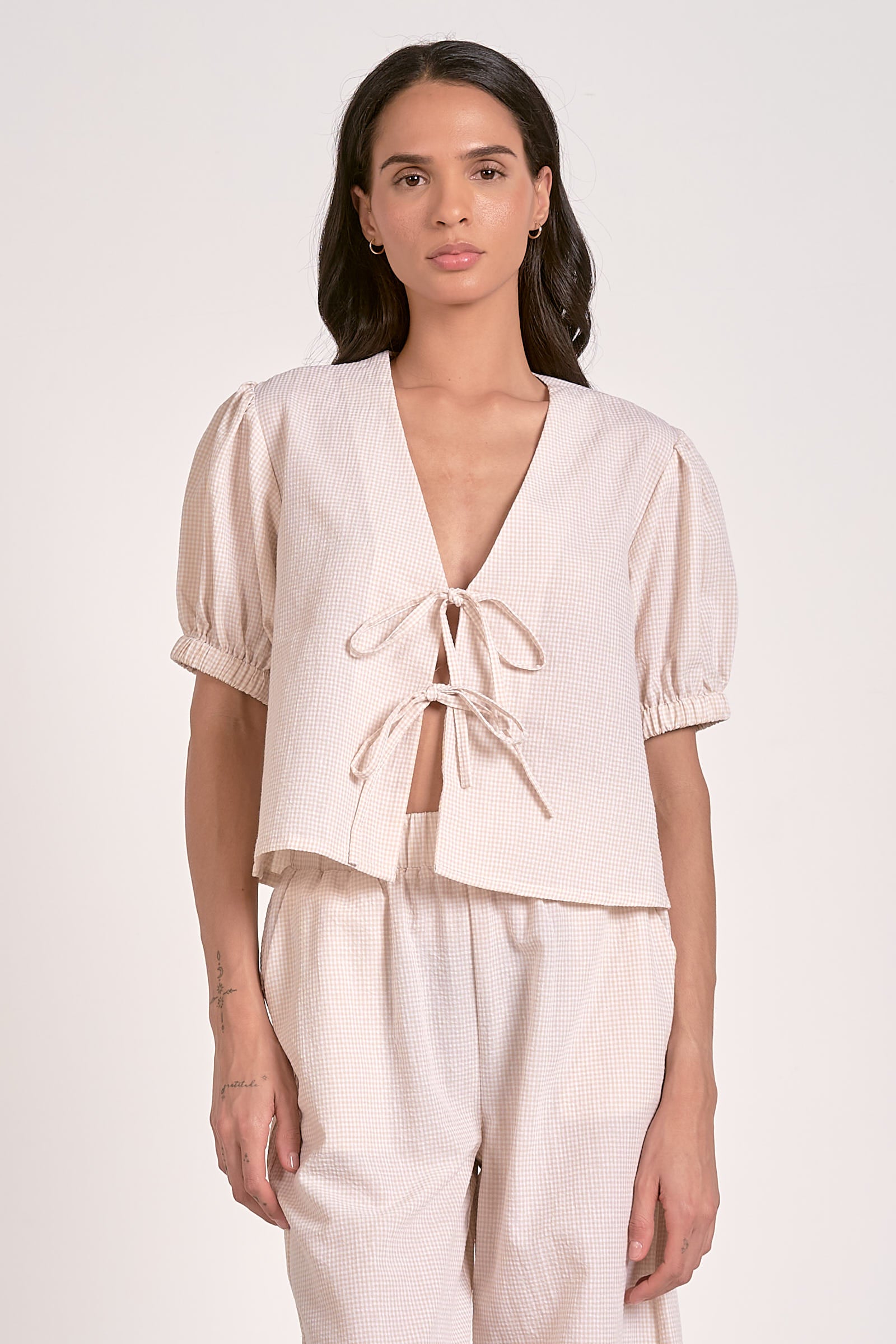 Dolce Top in Tan Seersucker by Sierra Deene