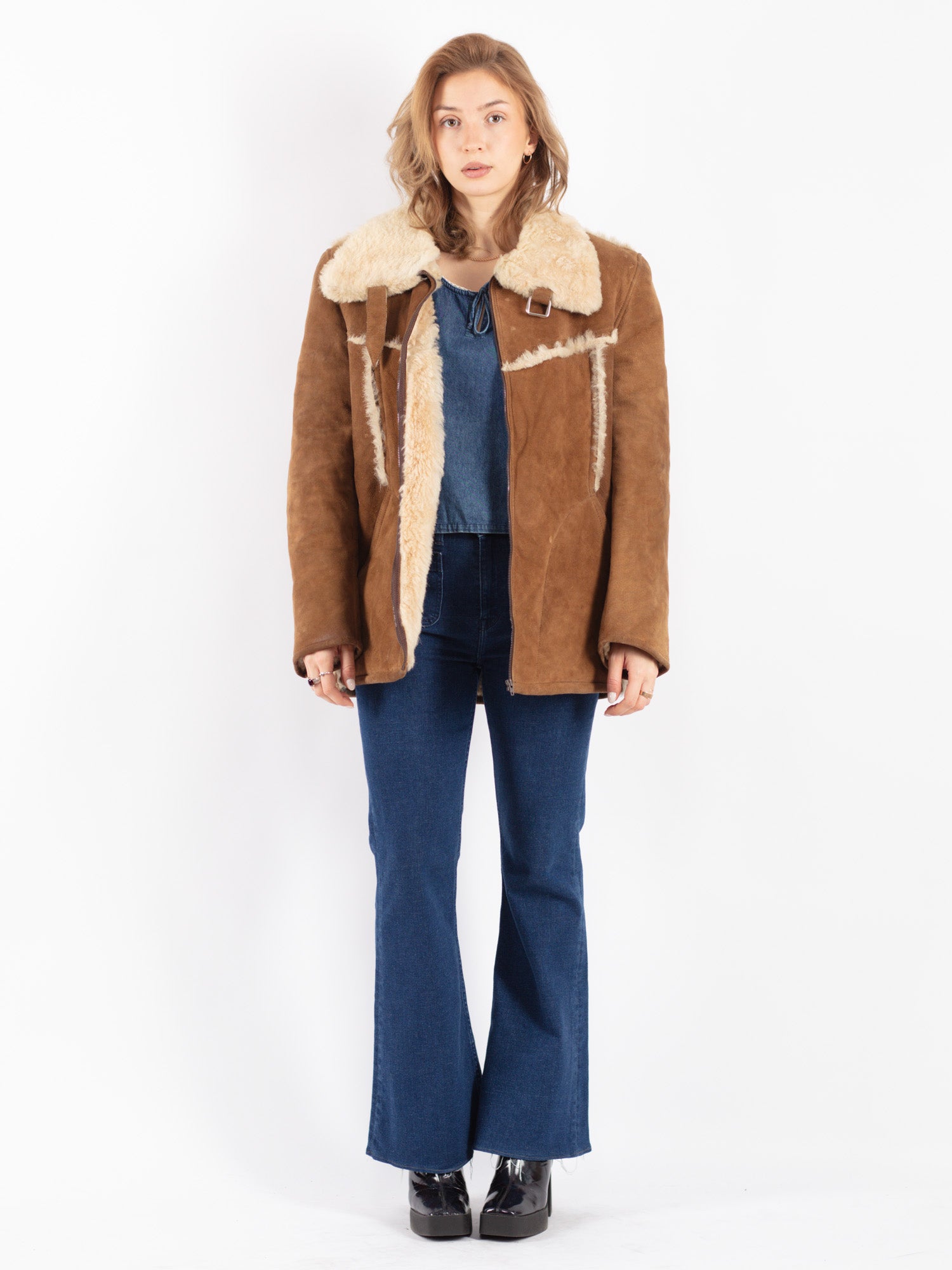 Vintage 70's Women Sheepskin Jacket in Brown by Northern Grip