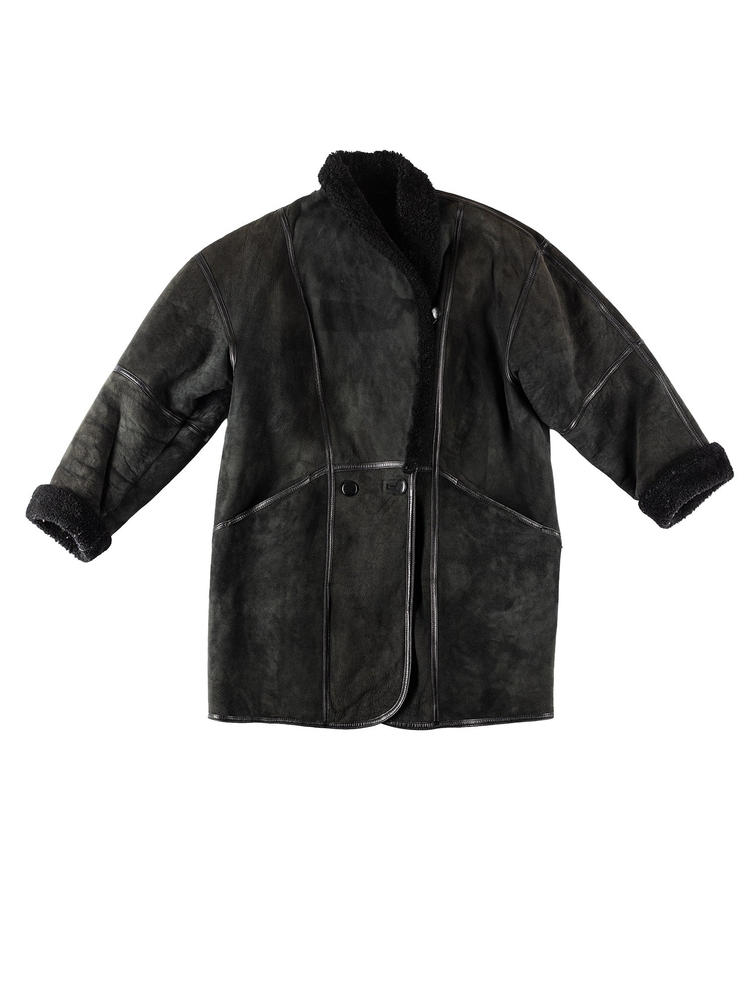 Vintage 80's Women Sheepskin Coat in Black by Northern Grip