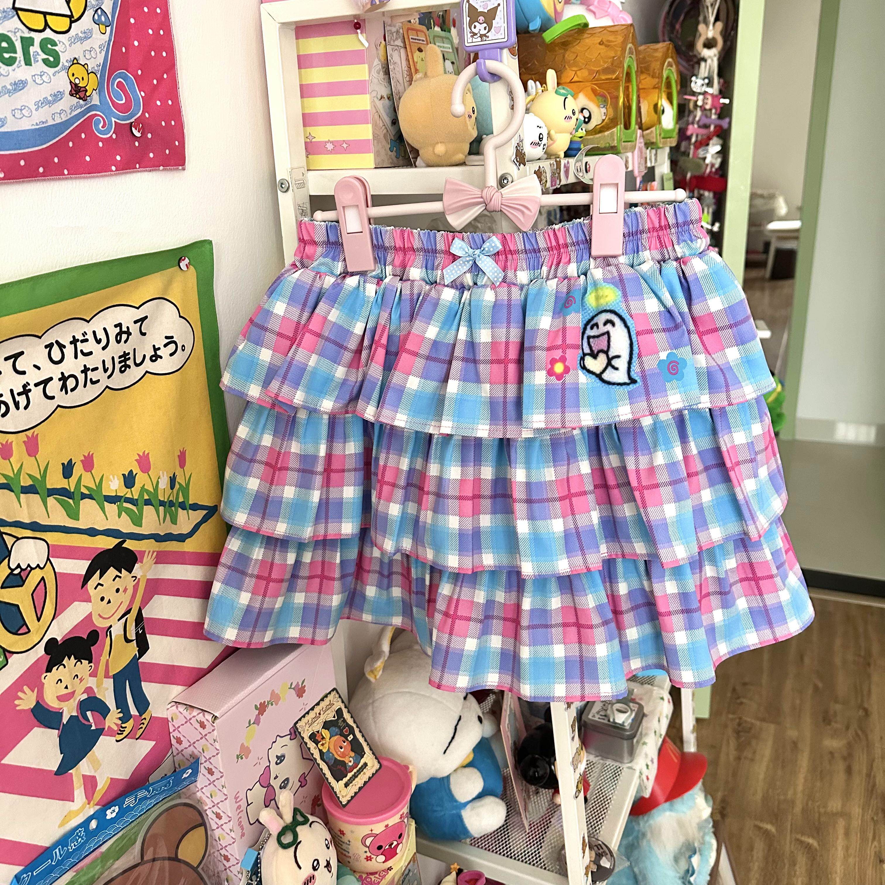 Y2K Pink Blue Plaid Cake Skirt - Bodytalk by Land Decora