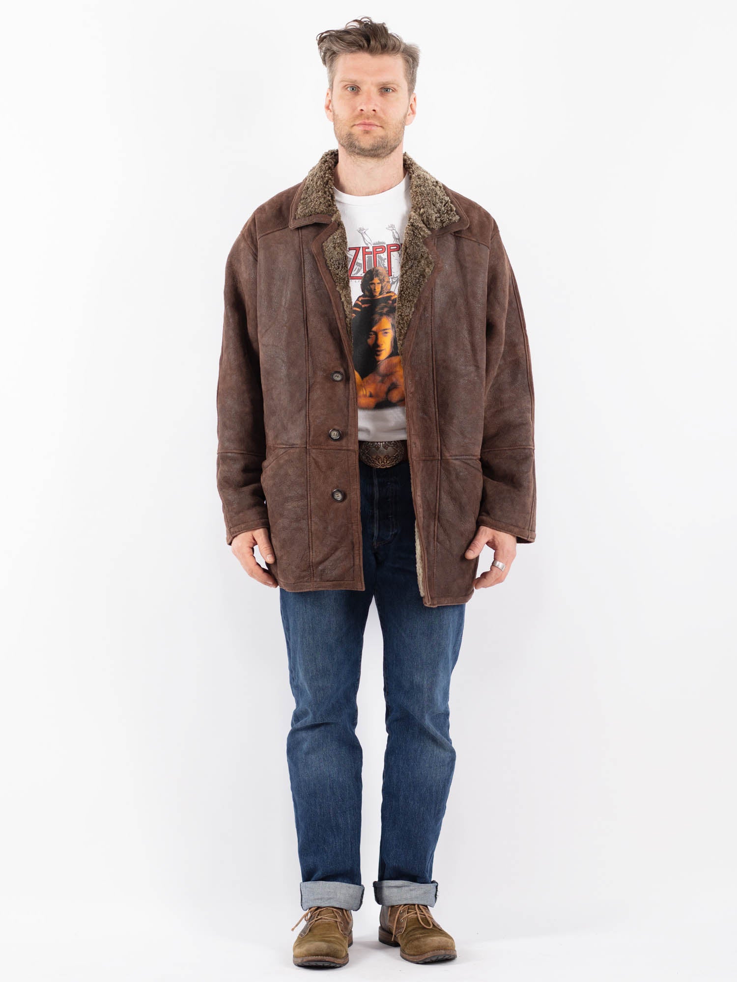 Vintage 90's Men Sheepskin Coat in Brown by Northern Grip