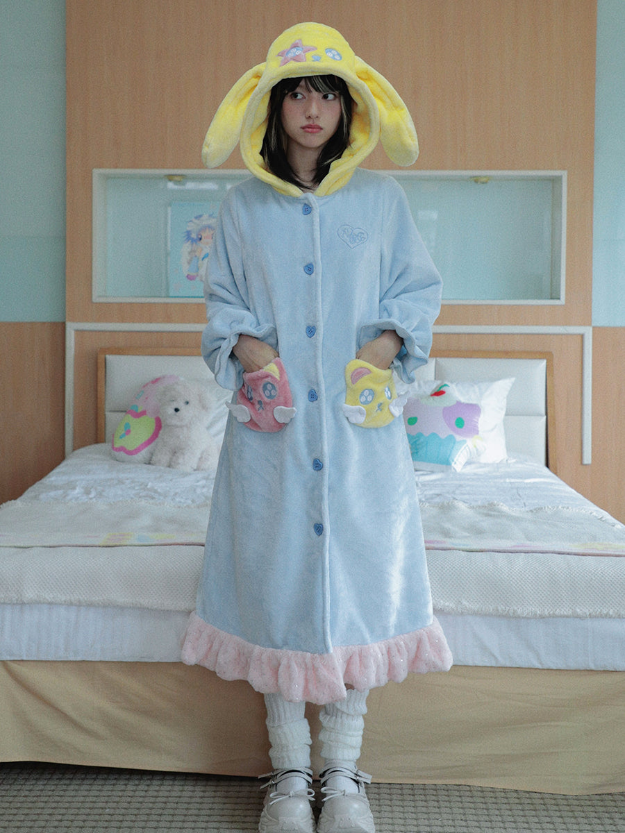 Decora Kei Angel Animal Long Fleece Hoodie Robe - Hashtag DDD by Land Decora