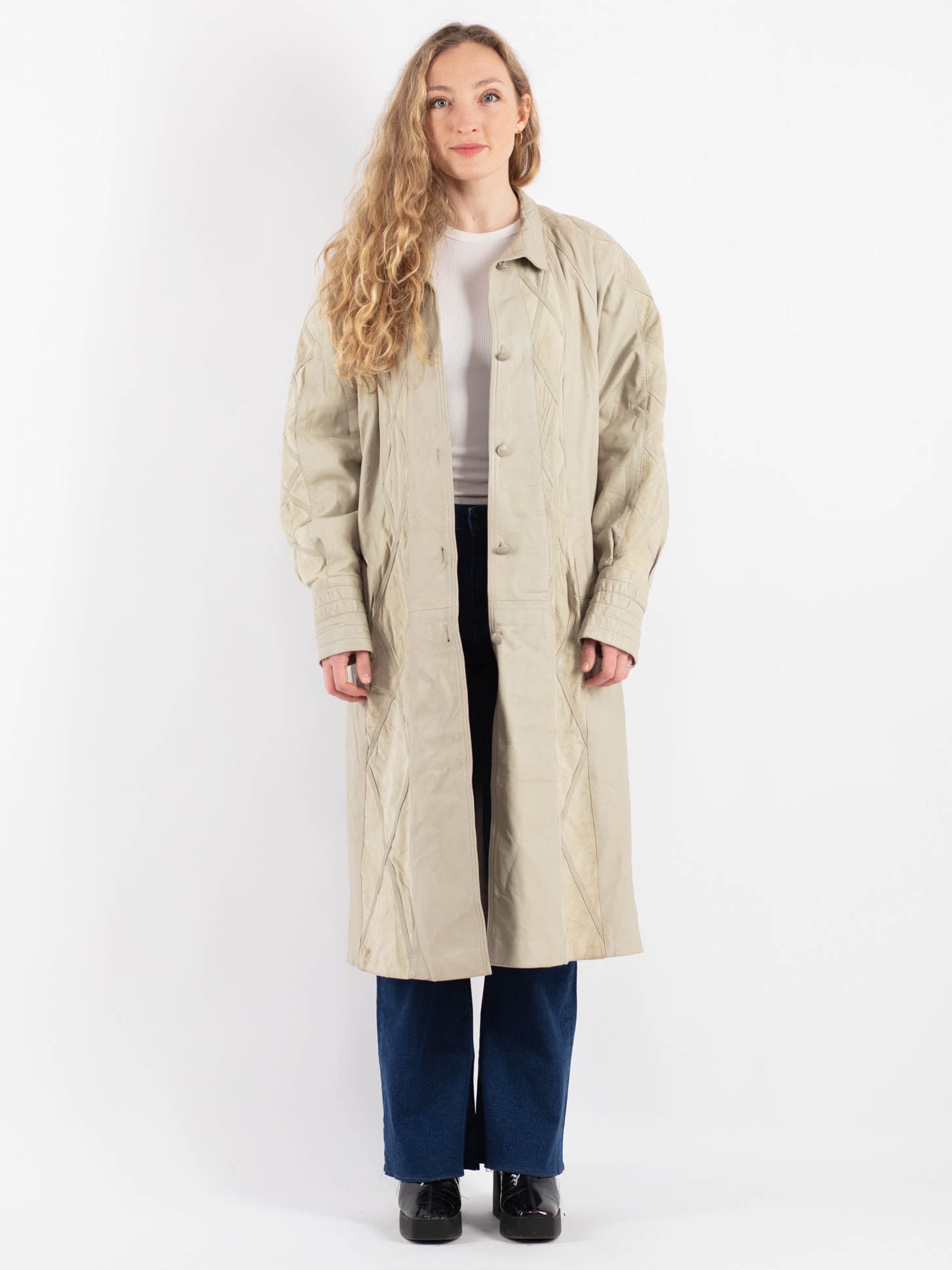 Vintage 90's Women Leather Coat in Beige by Northern Grip