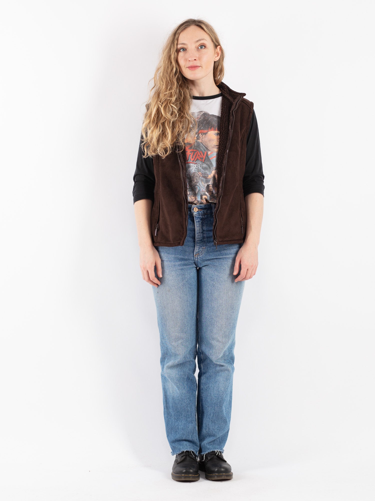 Vintage 90's Women Faux Sheepskin Vest in Brown by Northern Grip