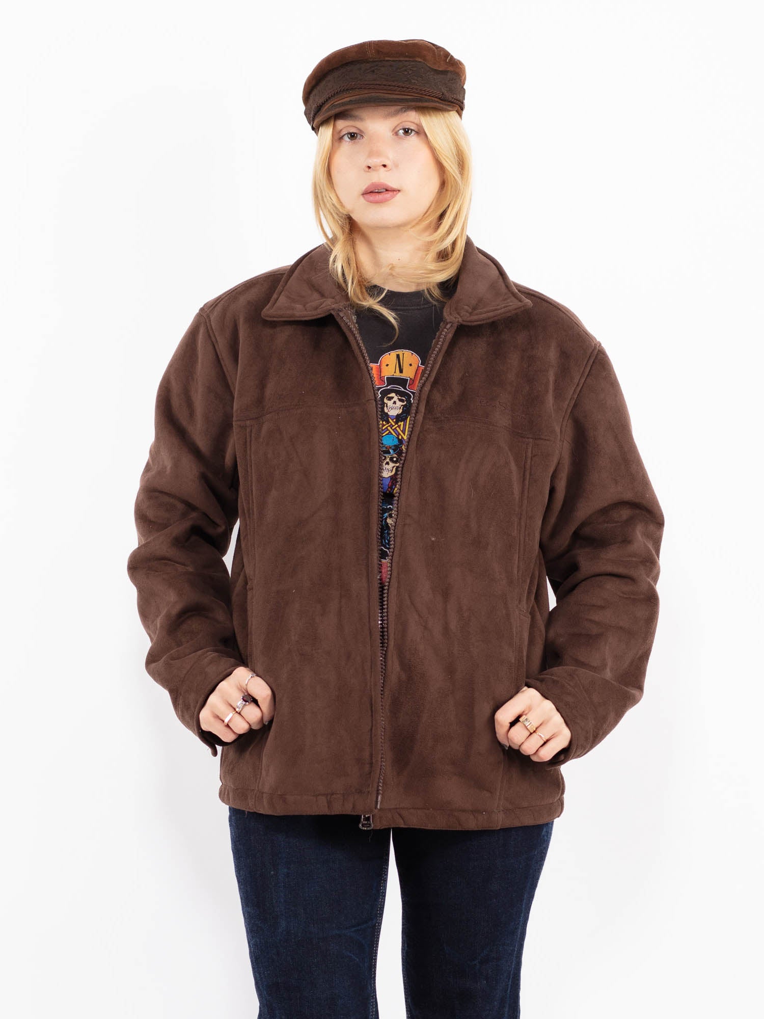 Vintage 00's Women Faux Sheepskin Jacket in Brown by Northern Grip