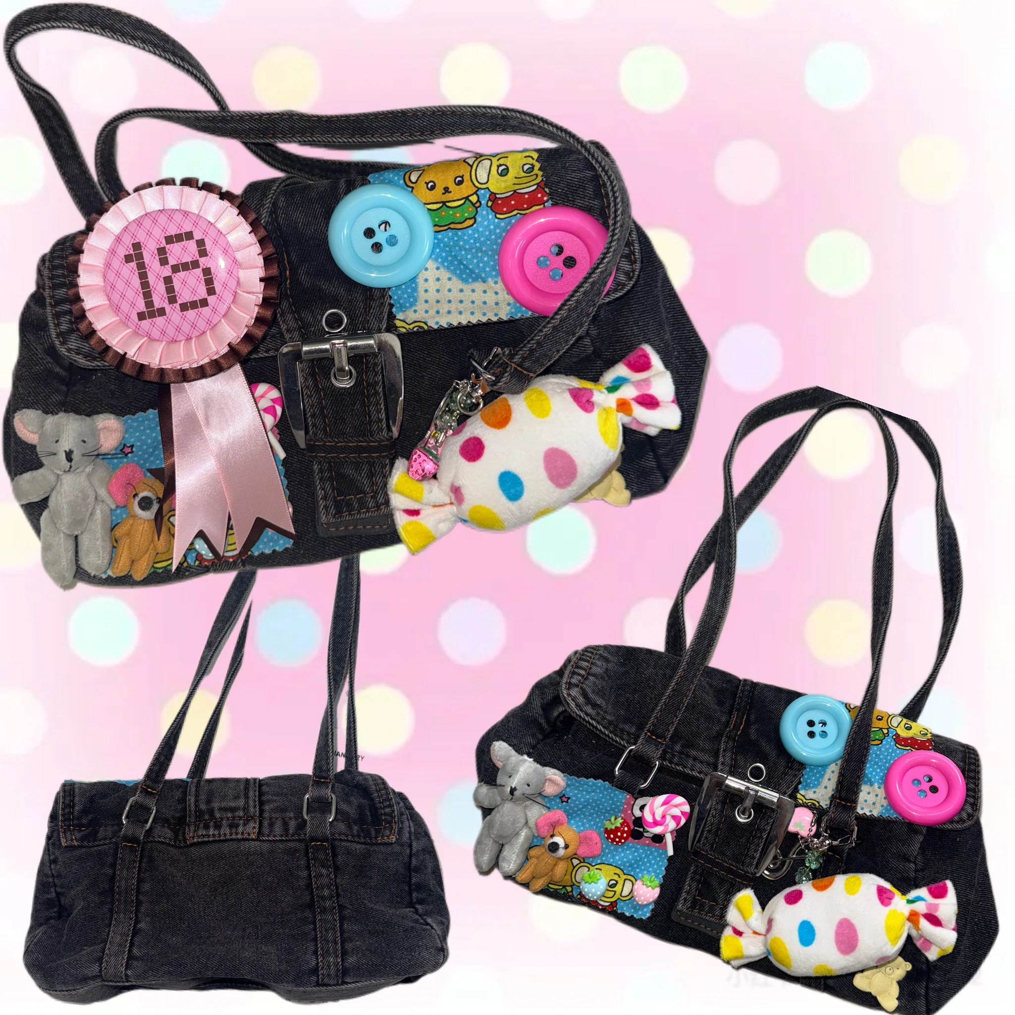 Hottie Y2K Denim Charm Shoulder Bag | Cute Harajuku Mini Bag by Land Decora