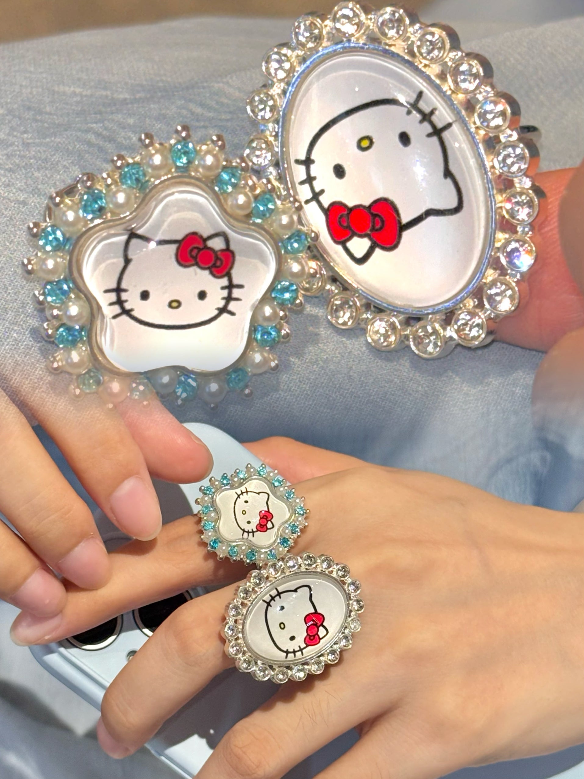 Y2K Kitty Rhinestone Ring Adjustable Cute Bling - Salty Gummy by Land Decora