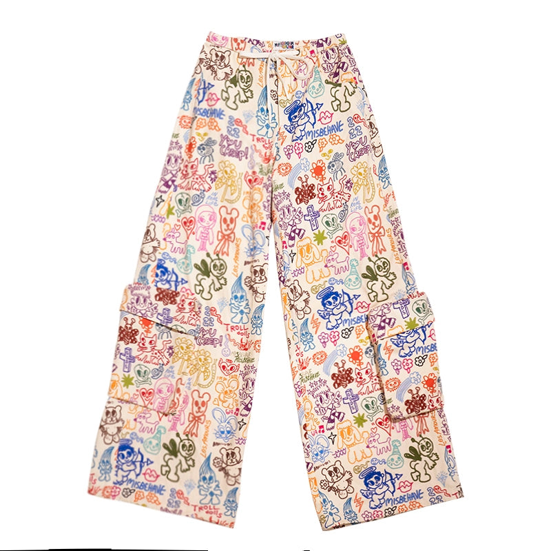 Girly Fashion Iscreamcolour Graffiti Loose Pants | Trendy & Playful Style by Land Decora