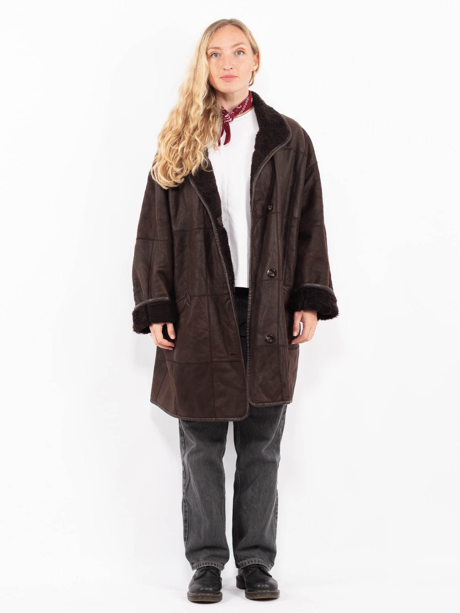 Vintage 90's Women Sheepskin Coat in Brown by Northern Grip