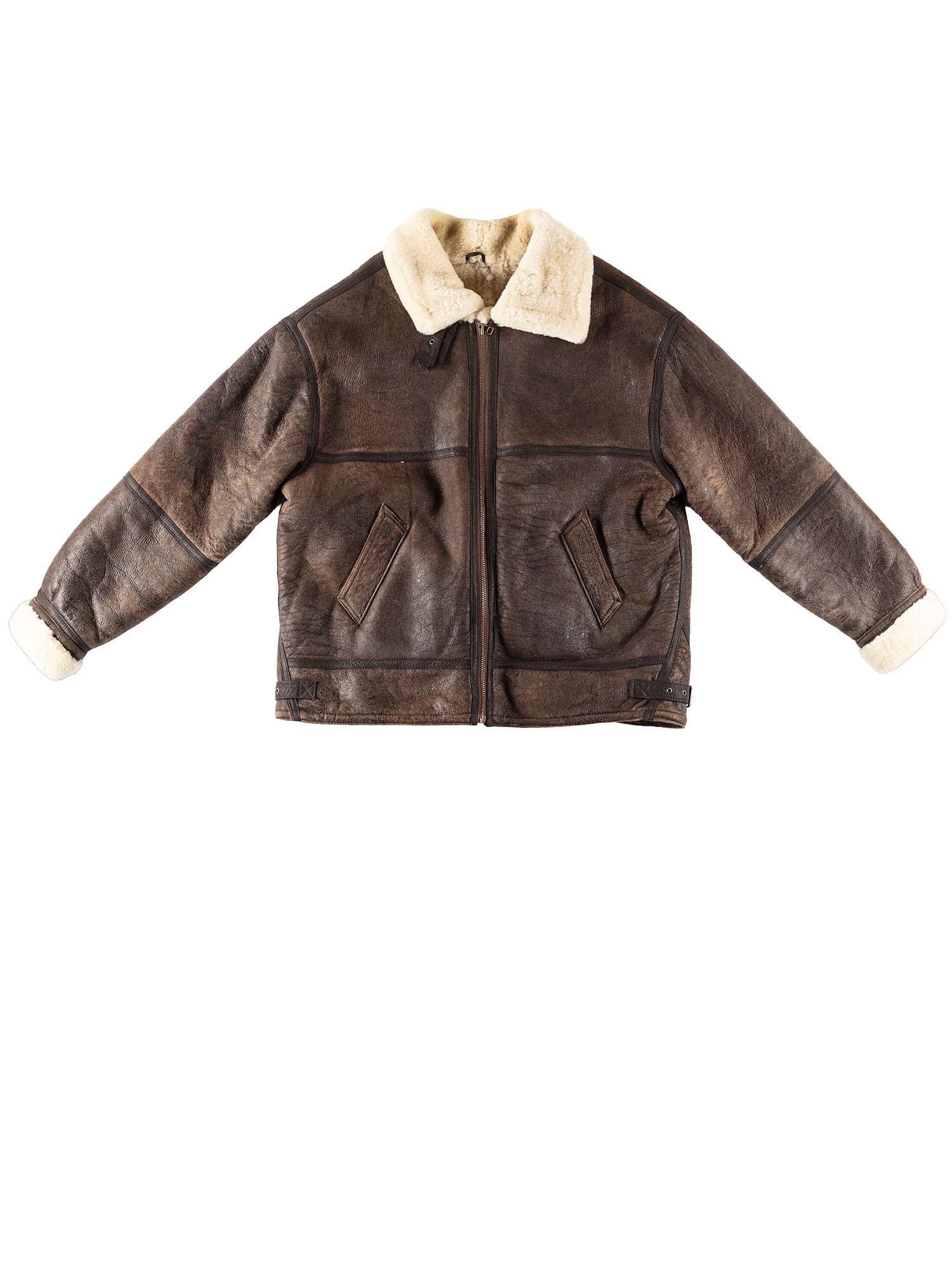 Vintage 80's B-3 Style Men Sheepskin Aviator Jacket in Brown by Northern Grip