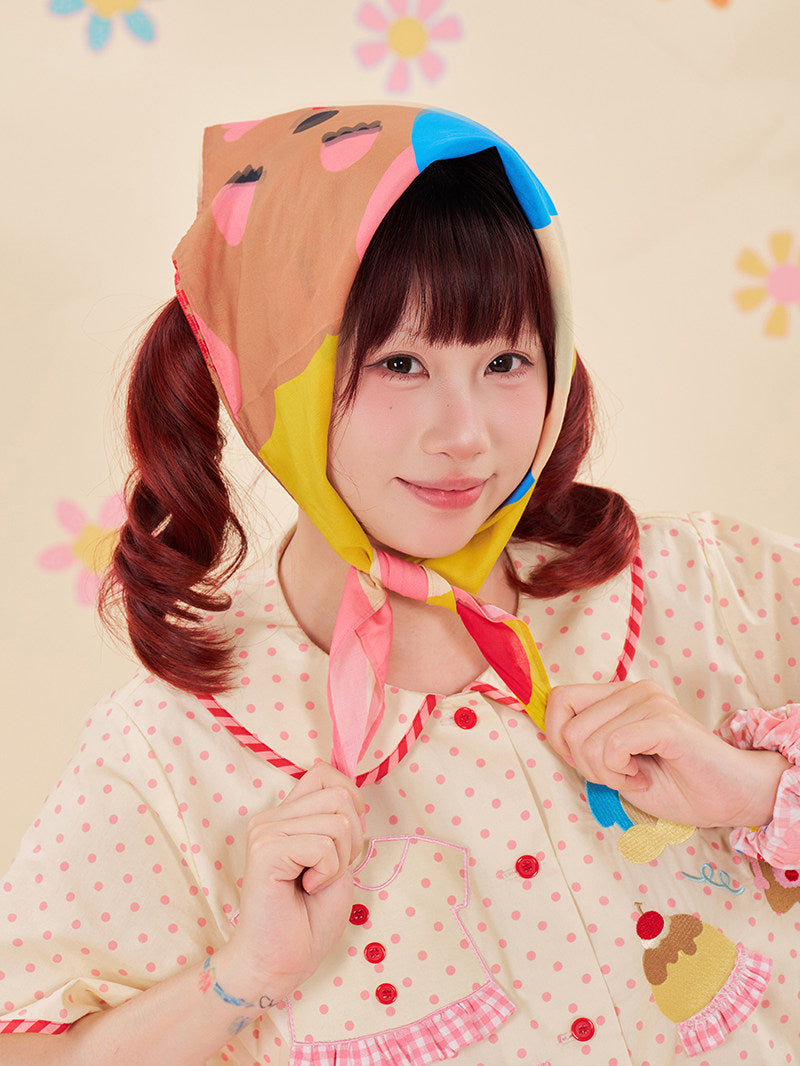 Color Print Cotton Square Scarf Y2K Headscarf - NIKKOU by Land Decora