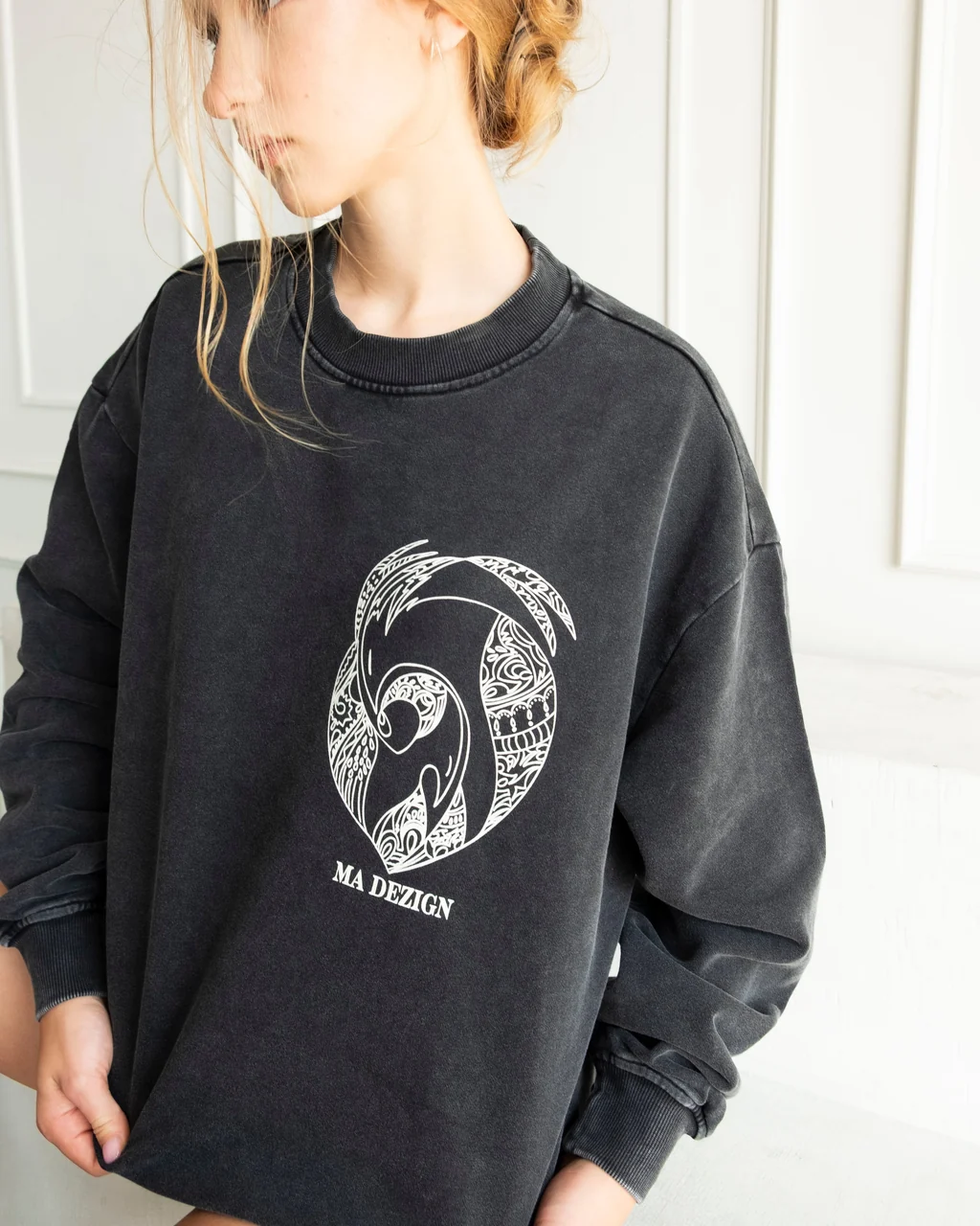 Washed Gray Artistic Crewneck by MA DEZIGN
