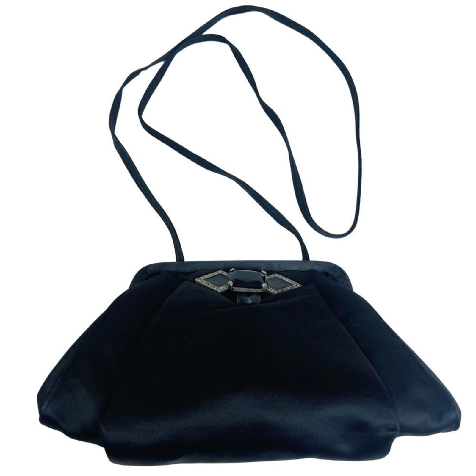 Vintage Sharif Black Satin Evening Bag Clasp Shoulder Bag by Hot Girl Secondhand