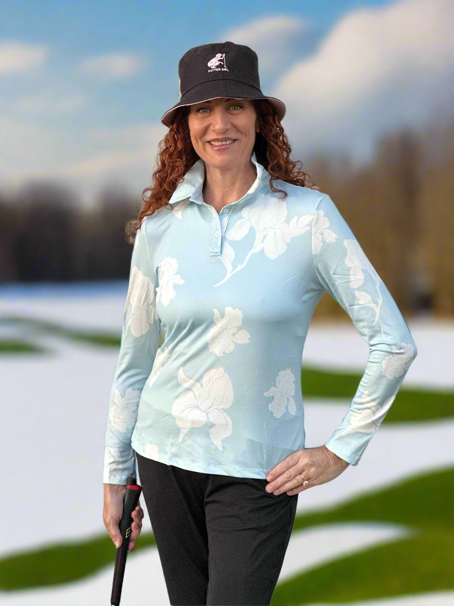 White Iris Long Sleeve Polo by Putter Girl
