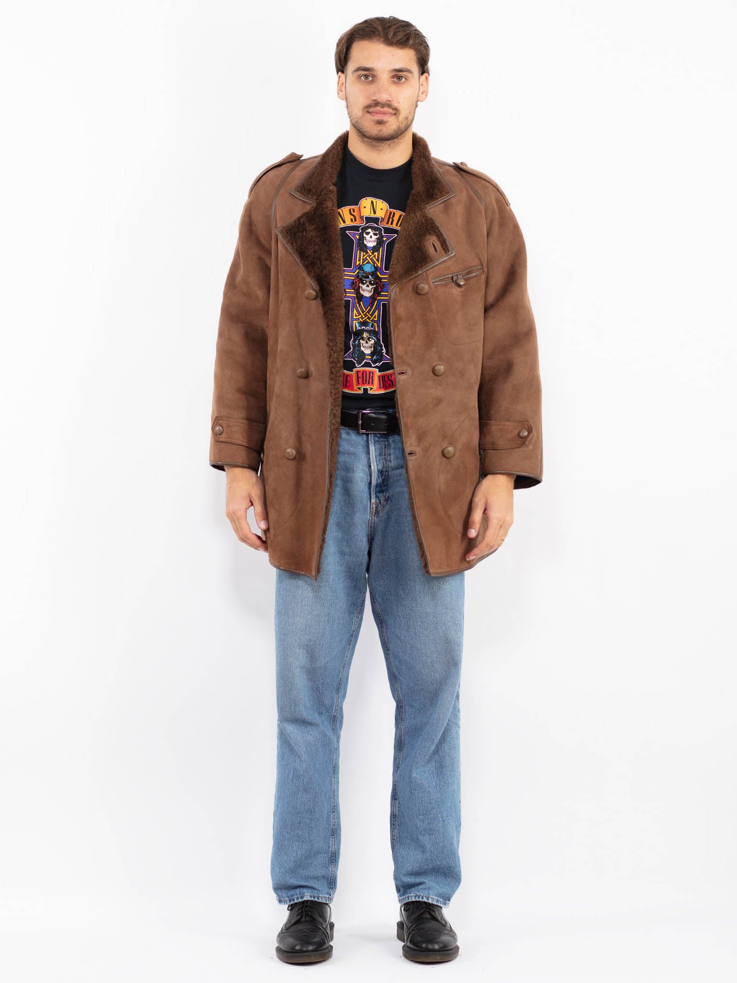Vintage 80's Men Sheepskin Coat in Brown by Northern Grip