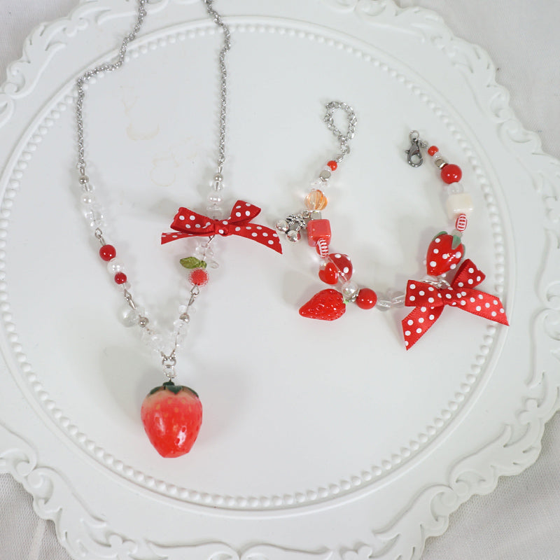 Kawaii Strawberry Bracelet Necklace Beaded Candy Style - MaoJiang by Land Decora