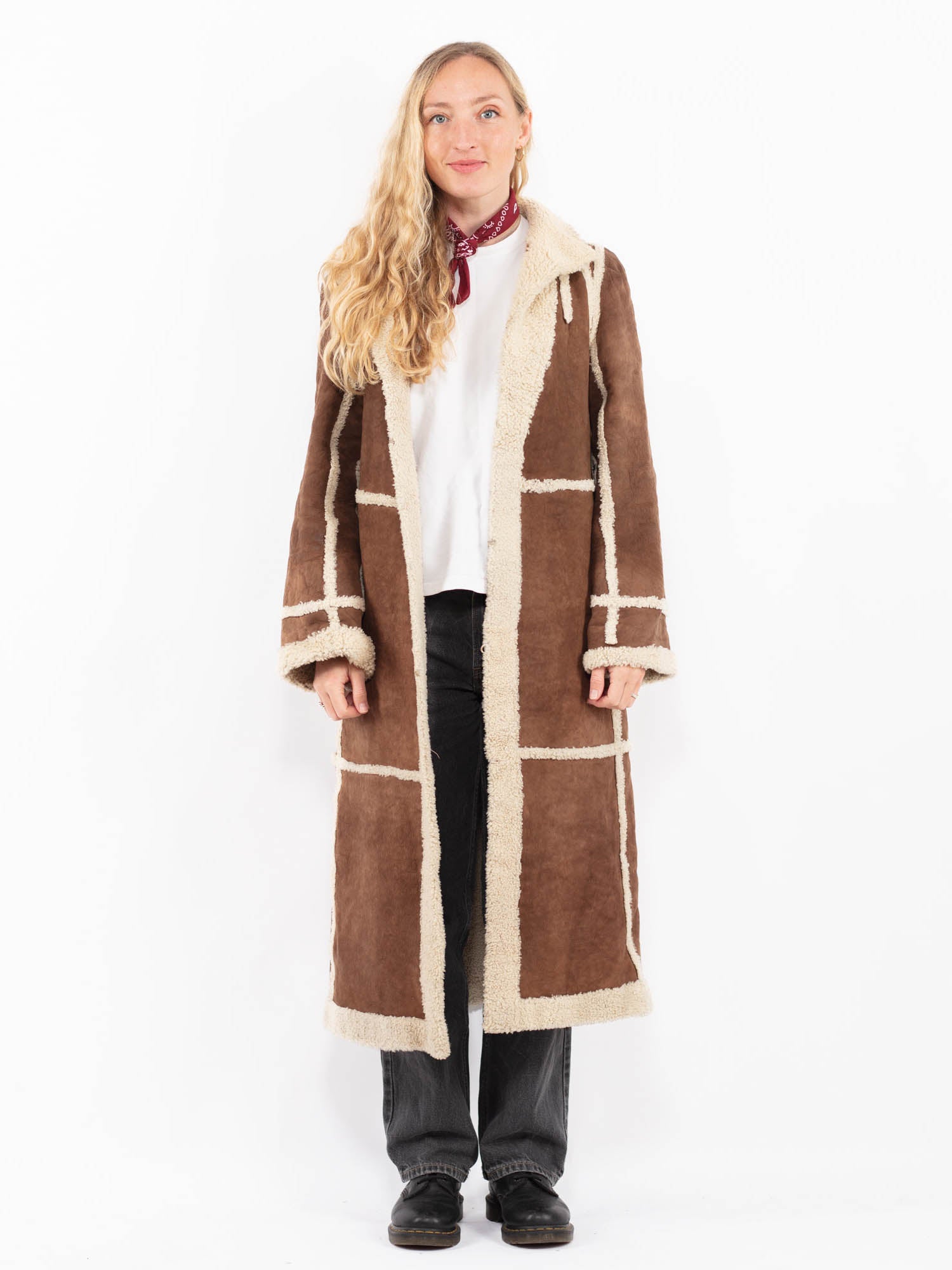 Vintage 90's Women Sheepskin Long Coat in Brown by Northern Grip