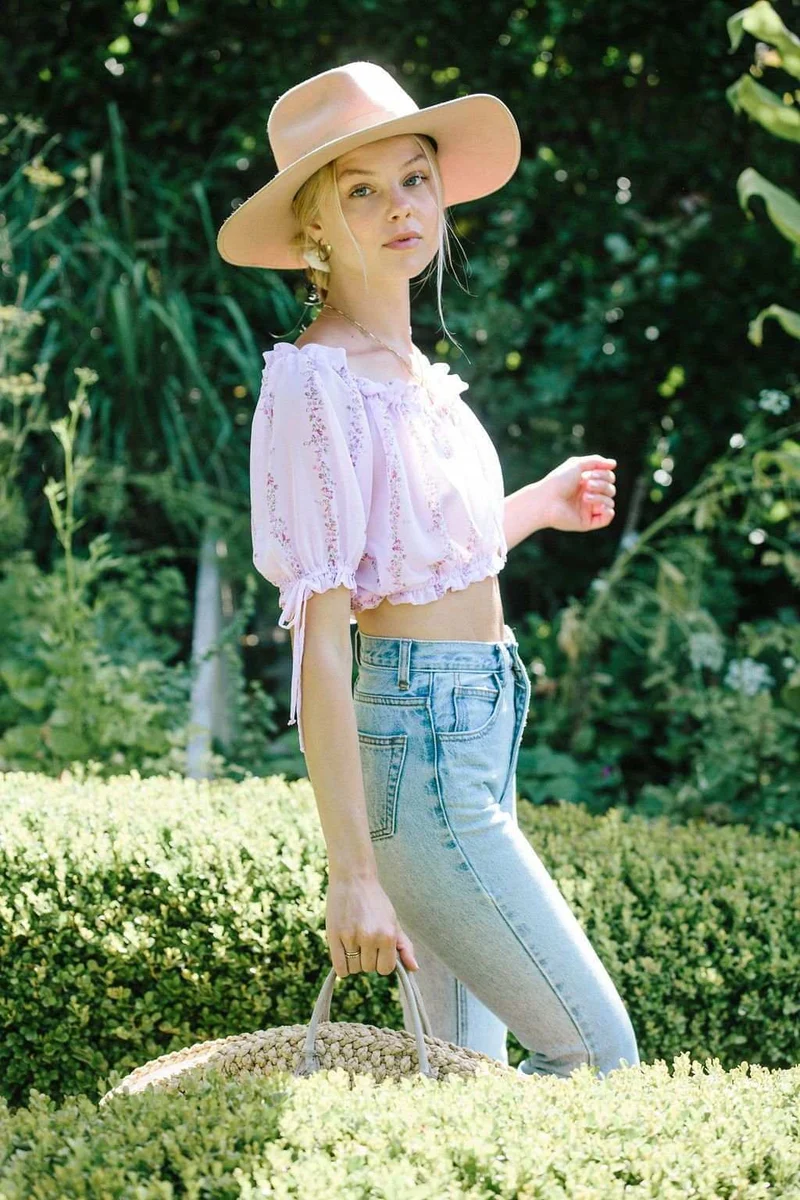 Dahlia Top - Purple Floral Crop by Merritt Charles