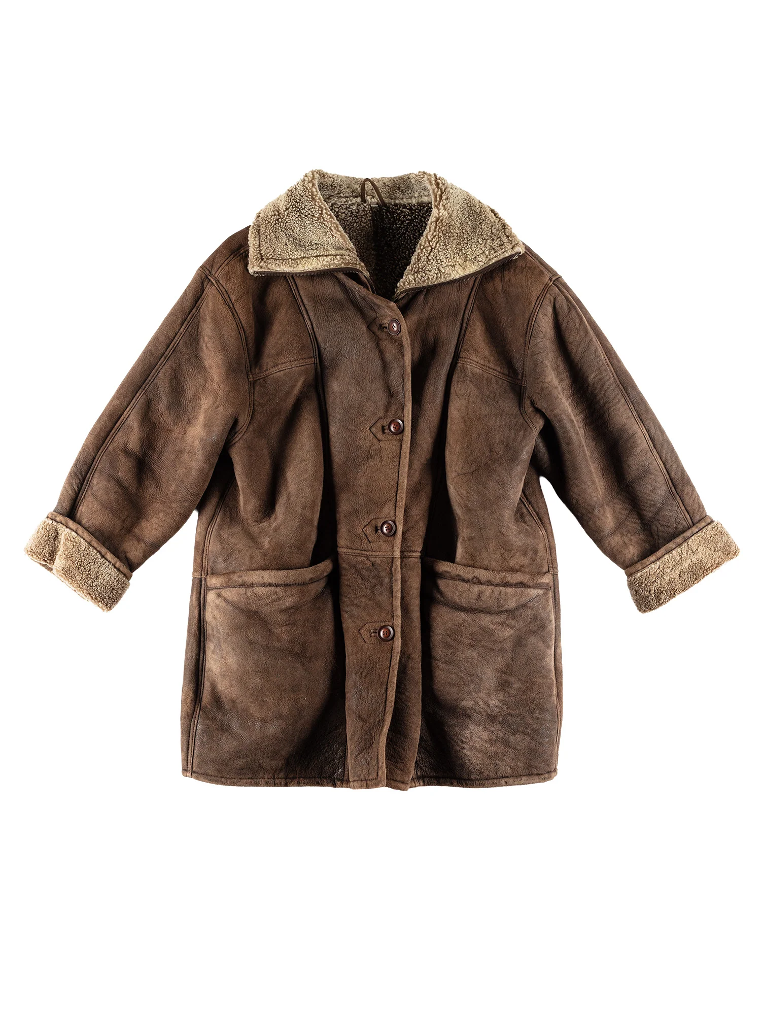 Vintage 80's Women Sheepskin Coat in Brown by Northern Grip