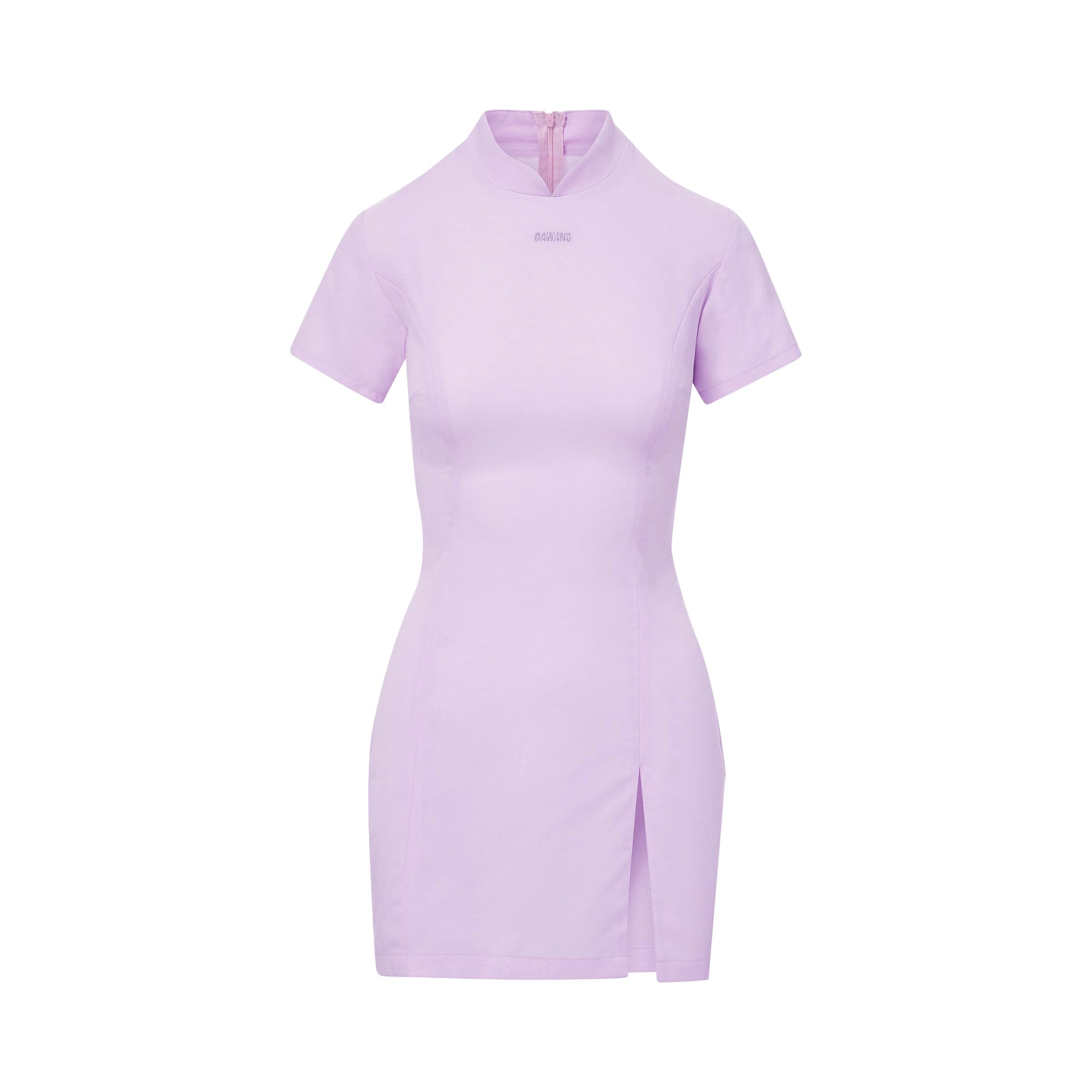 Lesley Linen Qipao Mini Dress Lavender by DAWANG