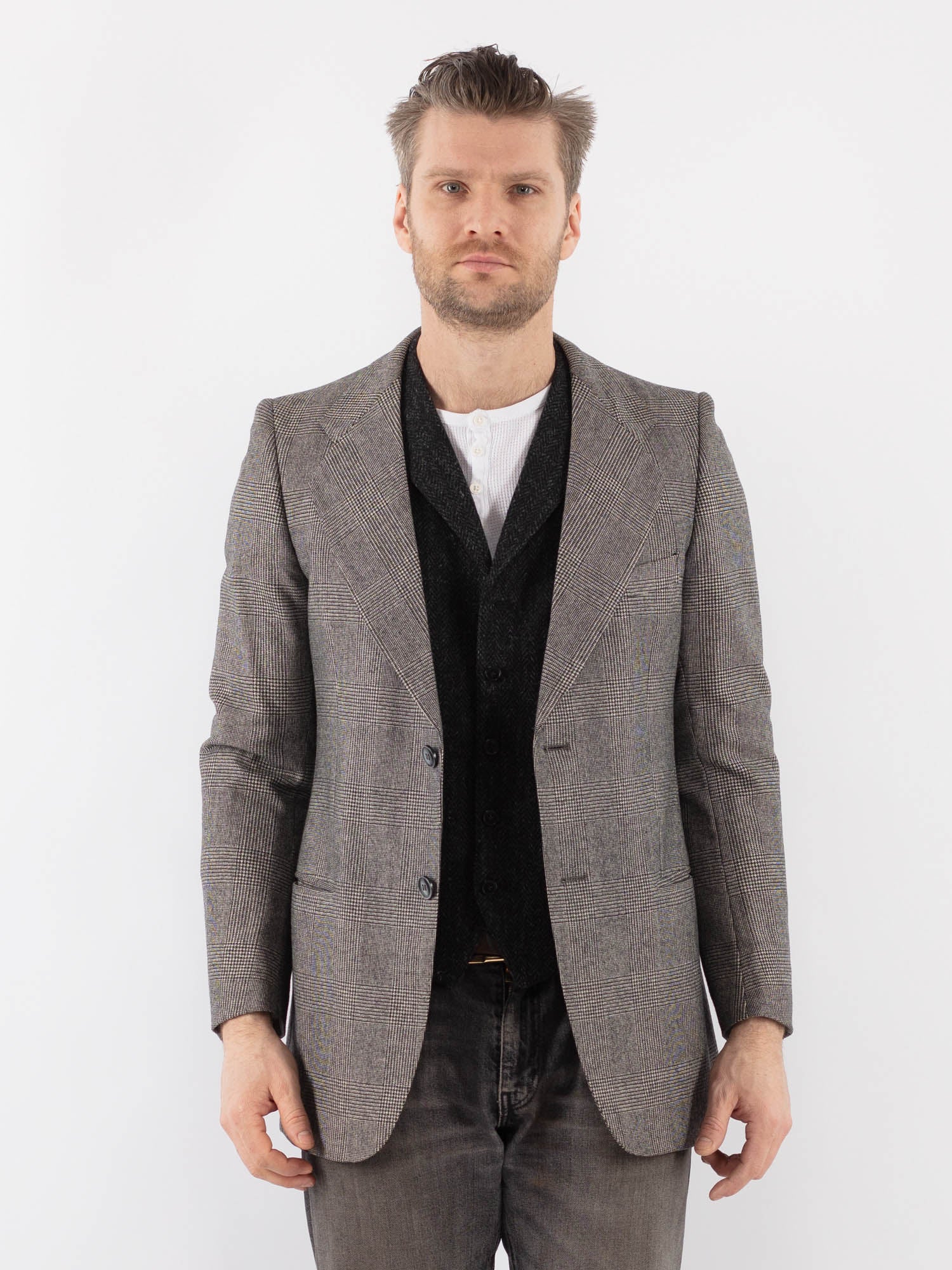 Vintage 70's Men Wool Blazer Jacket in Gray