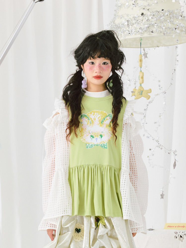 Green Patchwork Graffiti Knit Top - HELPHELP by Land Decora