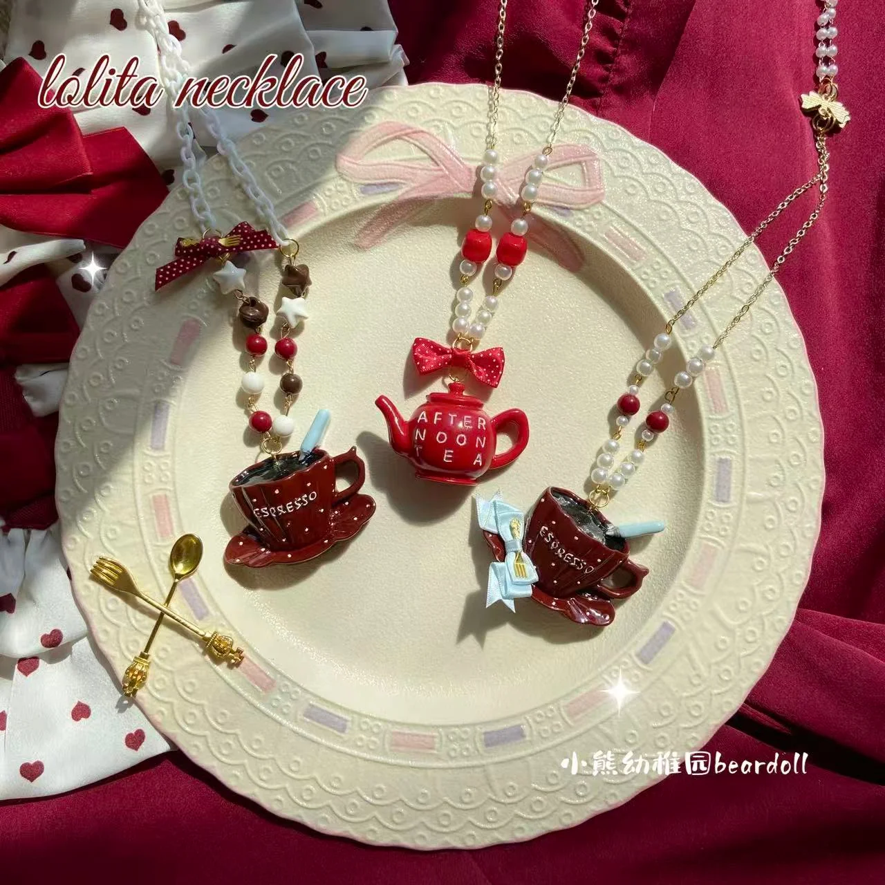 Vintage Teapot Necklace - Bear Doll by Land Decora