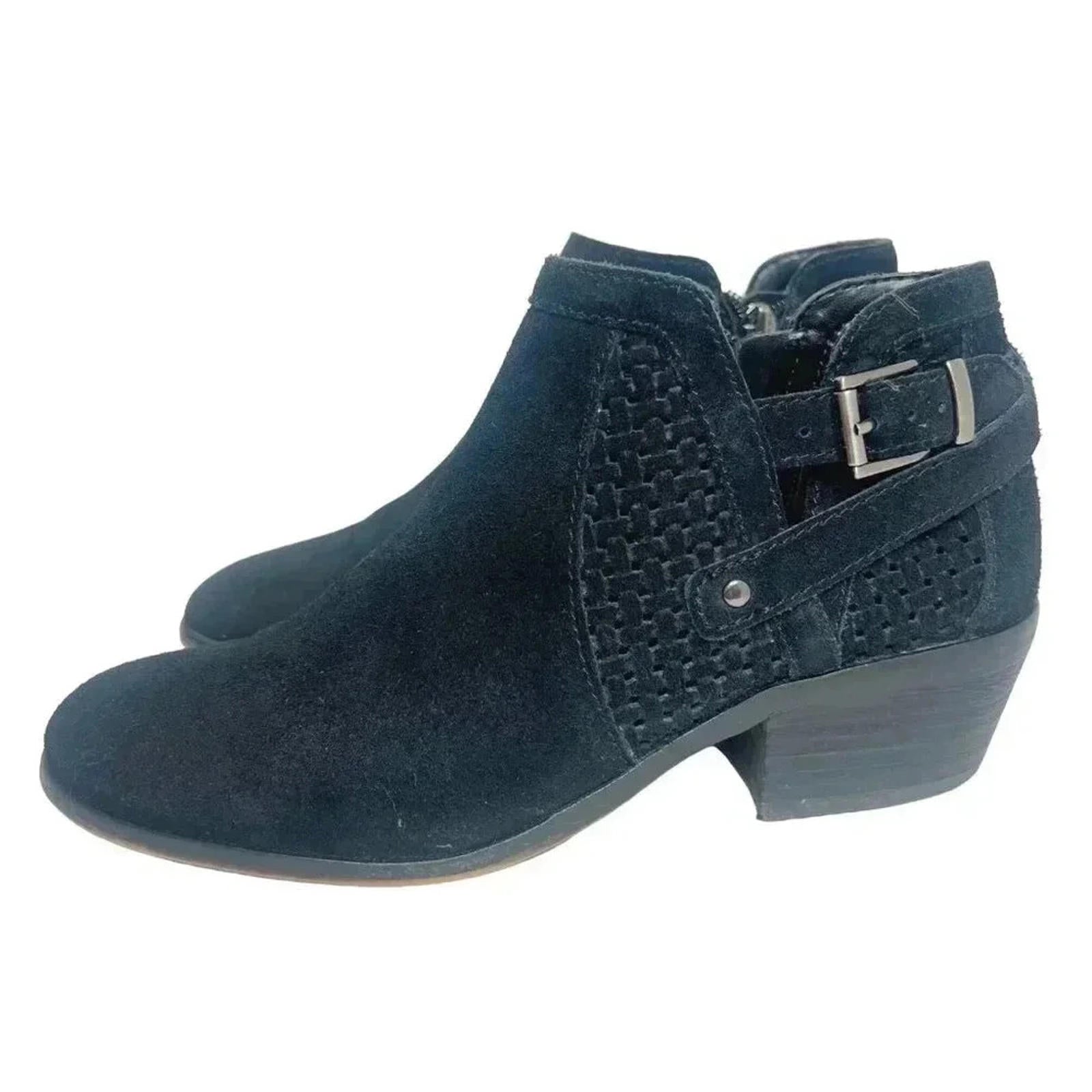 Vince Camuto Pamma Black Suede Booties Gold Buckle Women's Size 6.5 by Hot Girl Secondhand