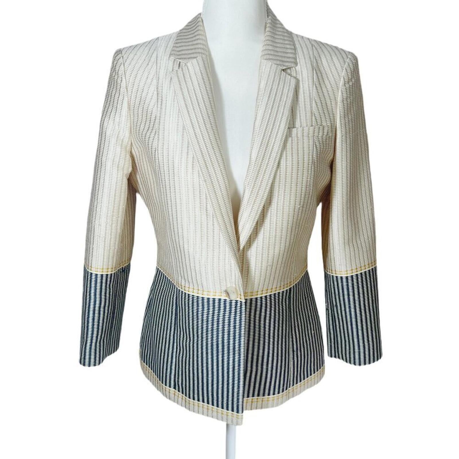 Elizabeth & James Hazel Tan and Navy Blazer Jacket Textured Woven Wome by Hot Girl Secondhand