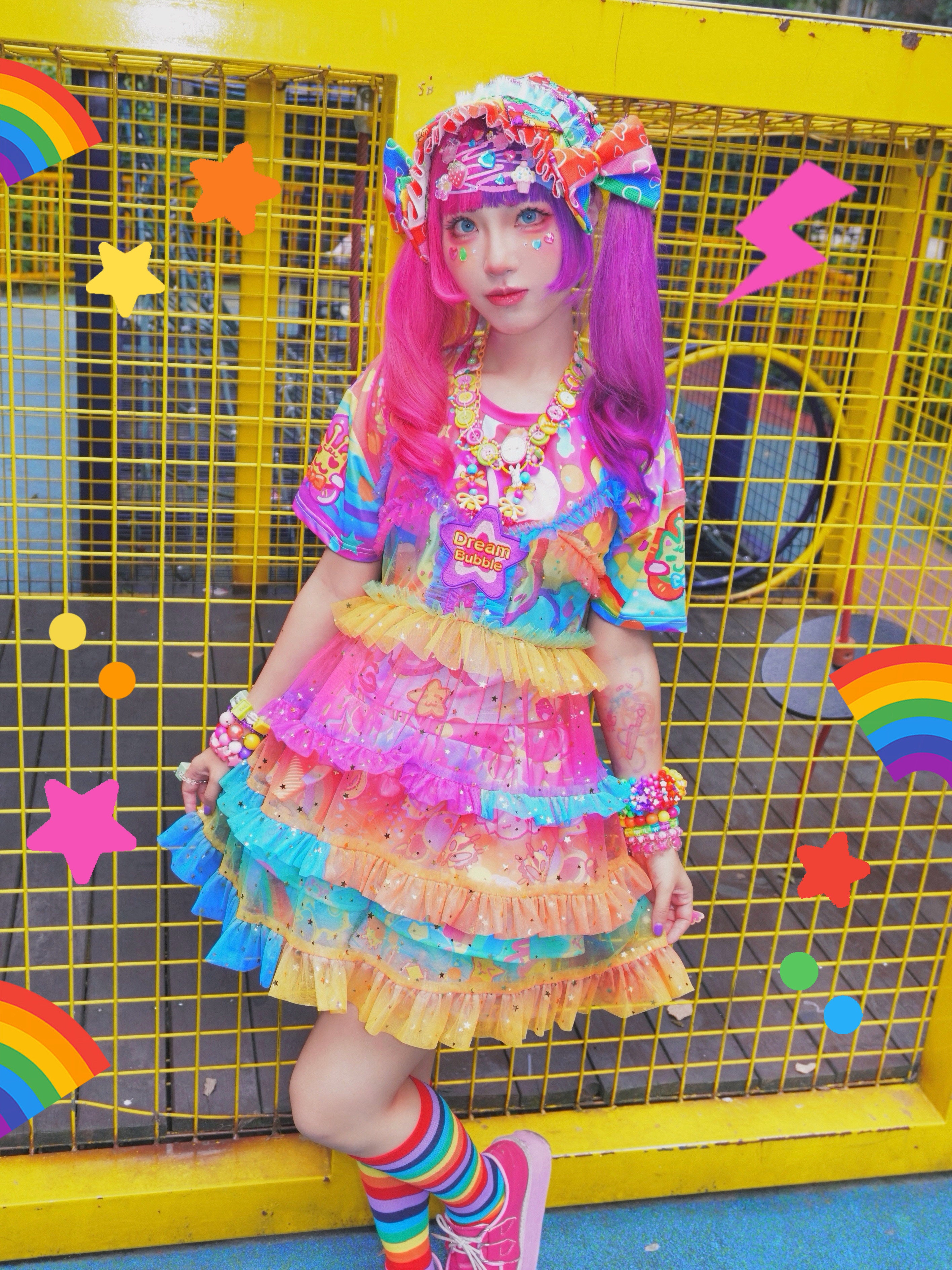 Decora Kei Rainbow Gradient Tulle Slip Dress | Harajuku Layering Dress by Land Decora